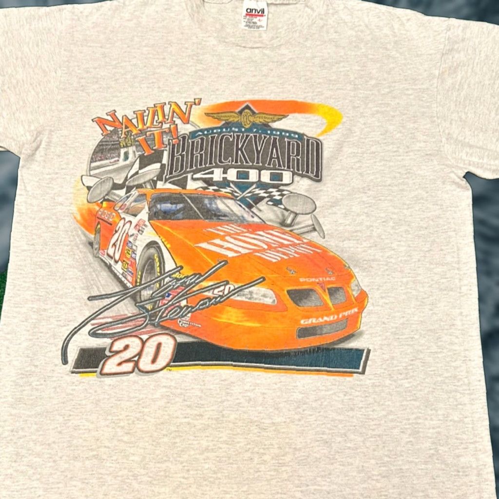 NASCAR VINTAGE Tony Stewart Brickyard 400 1999 VTG Shirt Mens Large Gray Short Sleeve 90s NASCAR Double-Sided Size US L / EU 52-54 / 3 - 1 Thumbnail