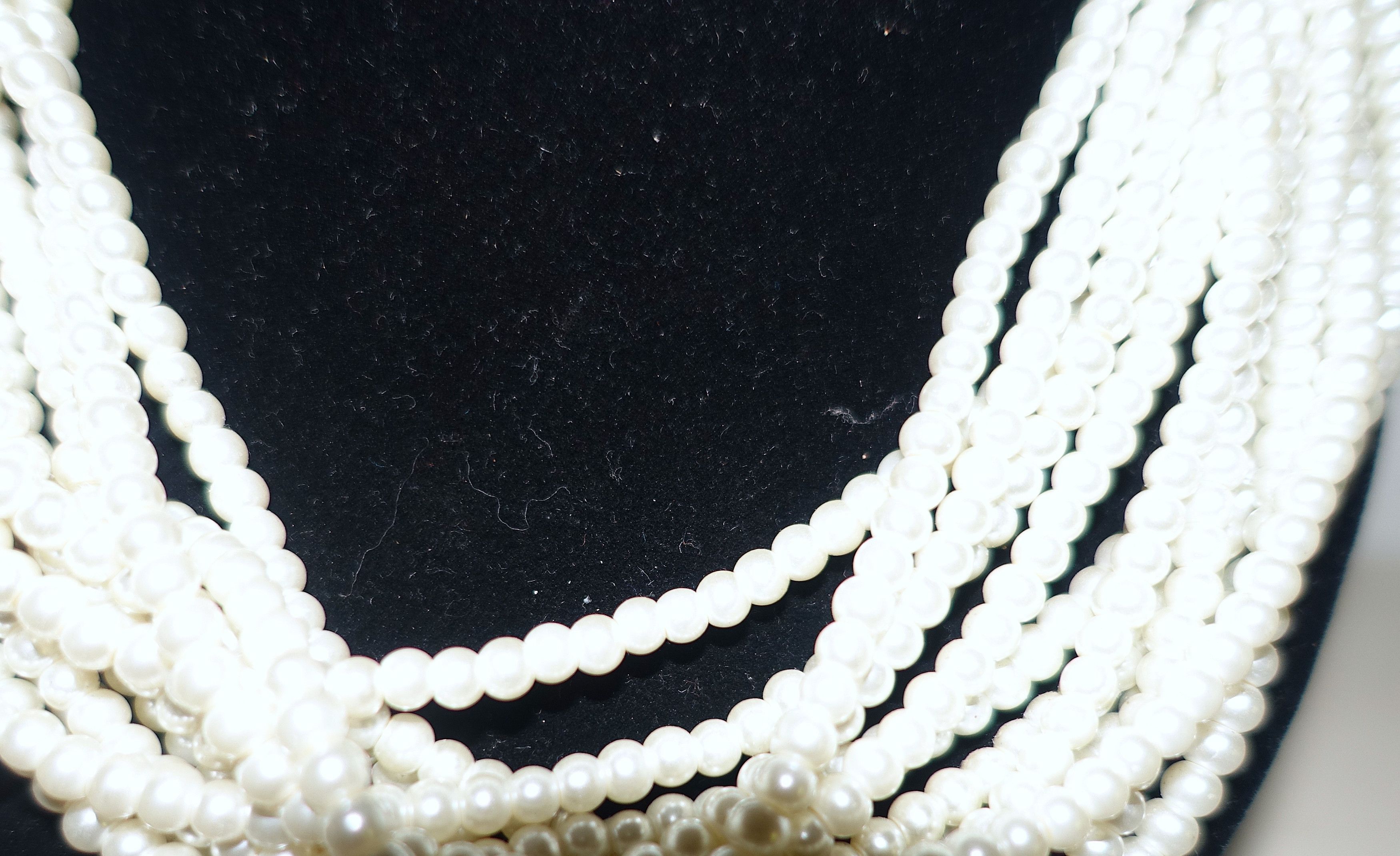 Vintage Gold Tone Faux Pearl Multi Strand Choker Necklace Size ONE SIZE - 4 Thumbnail