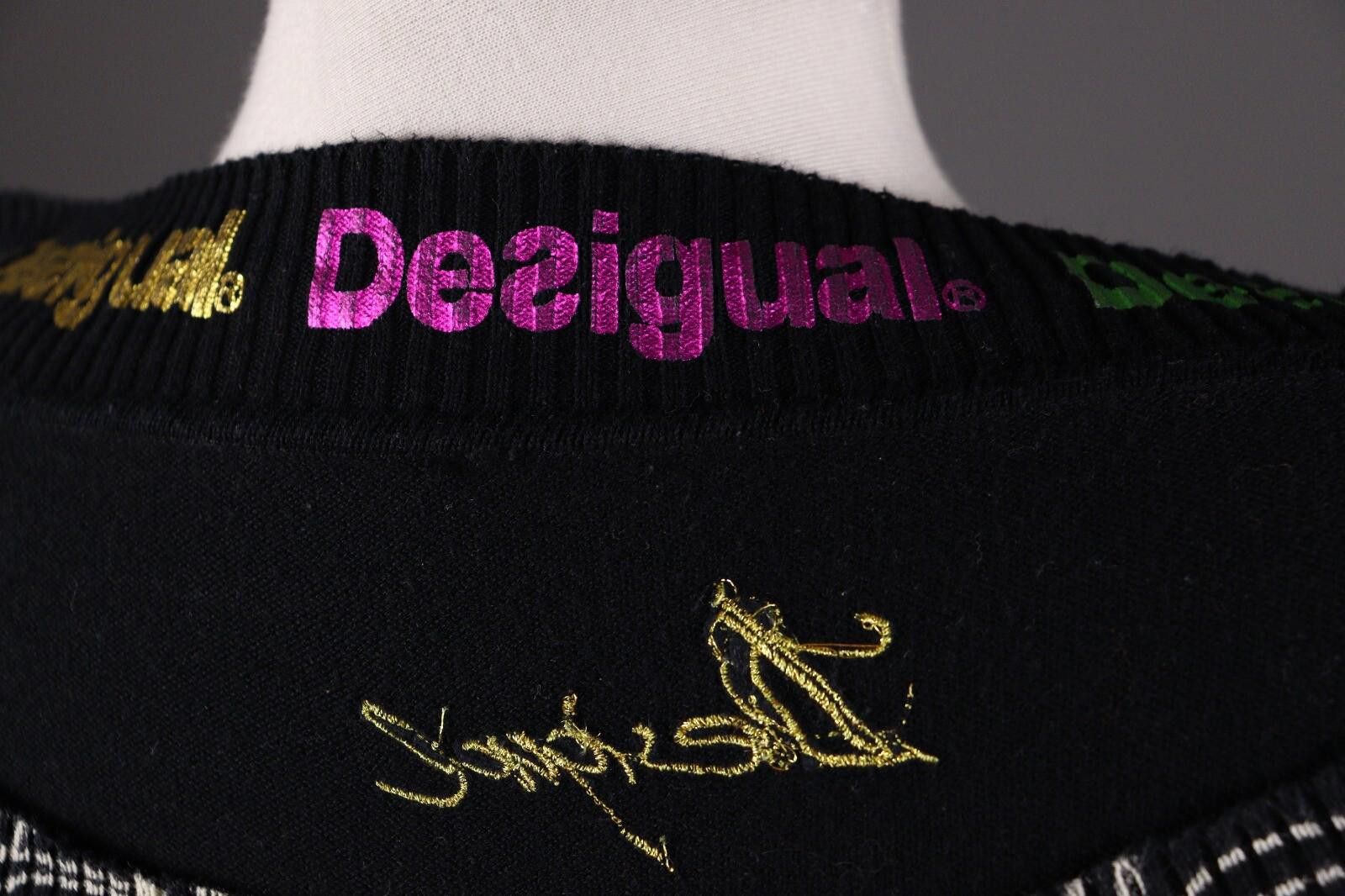 Designer Desigual Black Boat Neck Geometric Print Sweater Size S Size S / US 4 / IT 40 - 8 Thumbnail