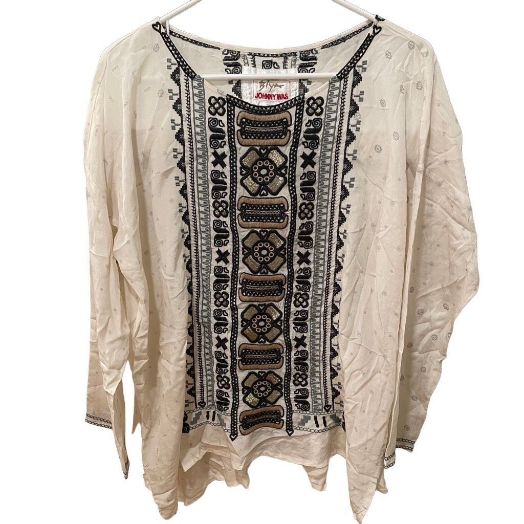 image of Biya Johnny Was Blouse Womens Xs Alka Top Embroidered Silk B in Cream