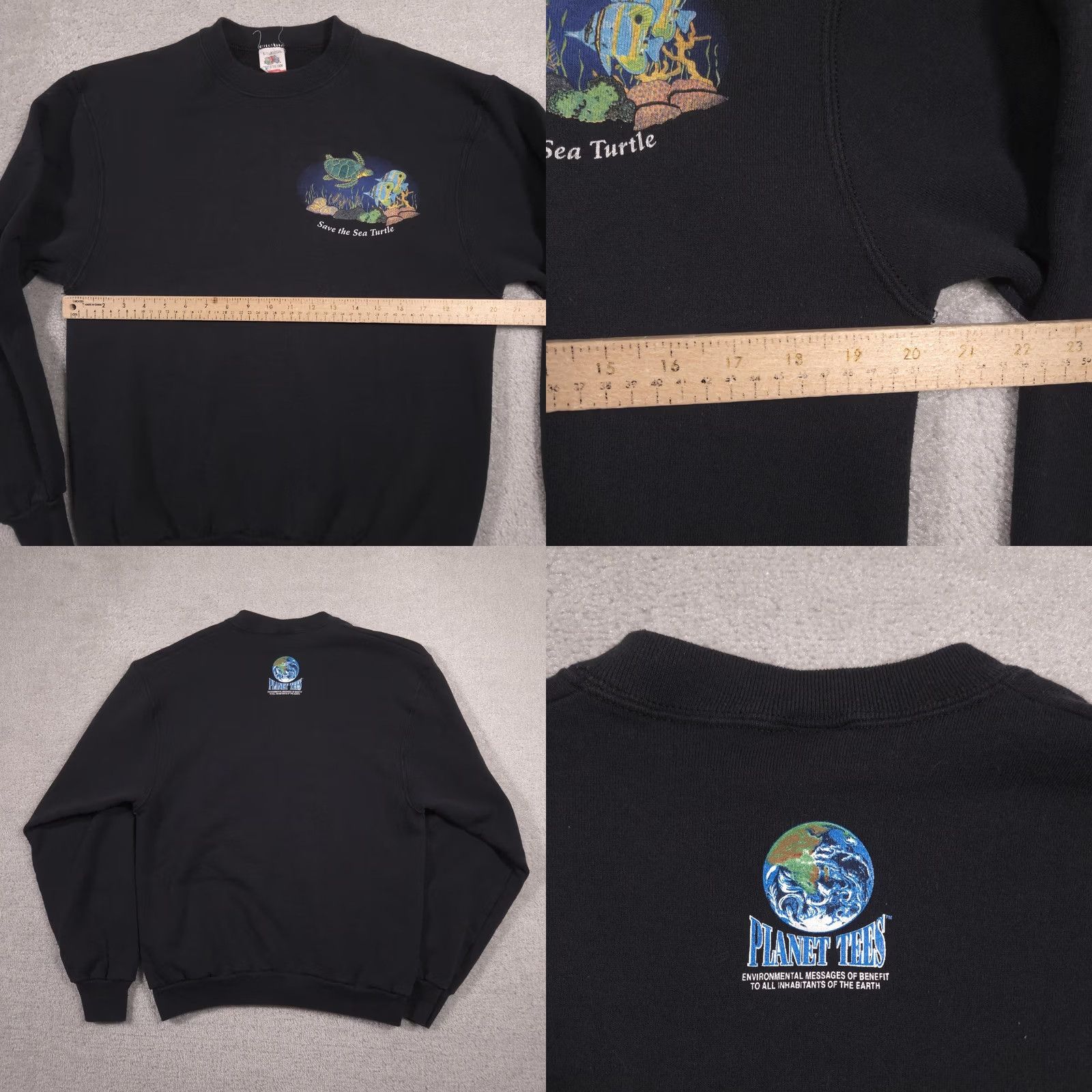 Fruit Of The Loom VINTAGE Fruit of the Loom Sweatshirt Mens L Black Sea Turtle Graphic 90s Size US L / EU 52-54 / 3 - 8 Thumbnail