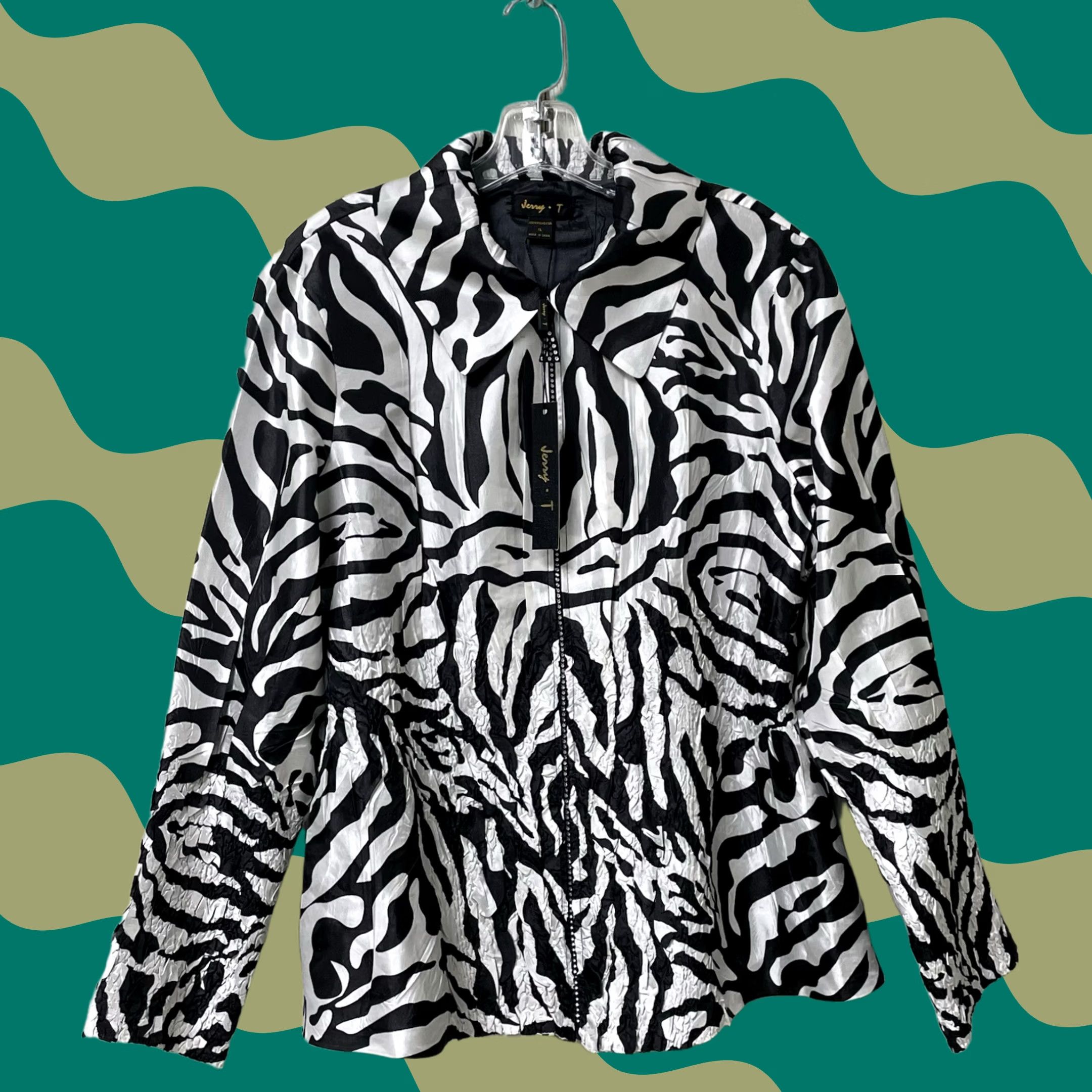 Vintage VINTAGE Jerry T Women Zebra Print Rhinestone Zip Crinkled Jacket XL Men/Women? Size XL / US 12-14 / IT 48-50 - 1 Thumbnail