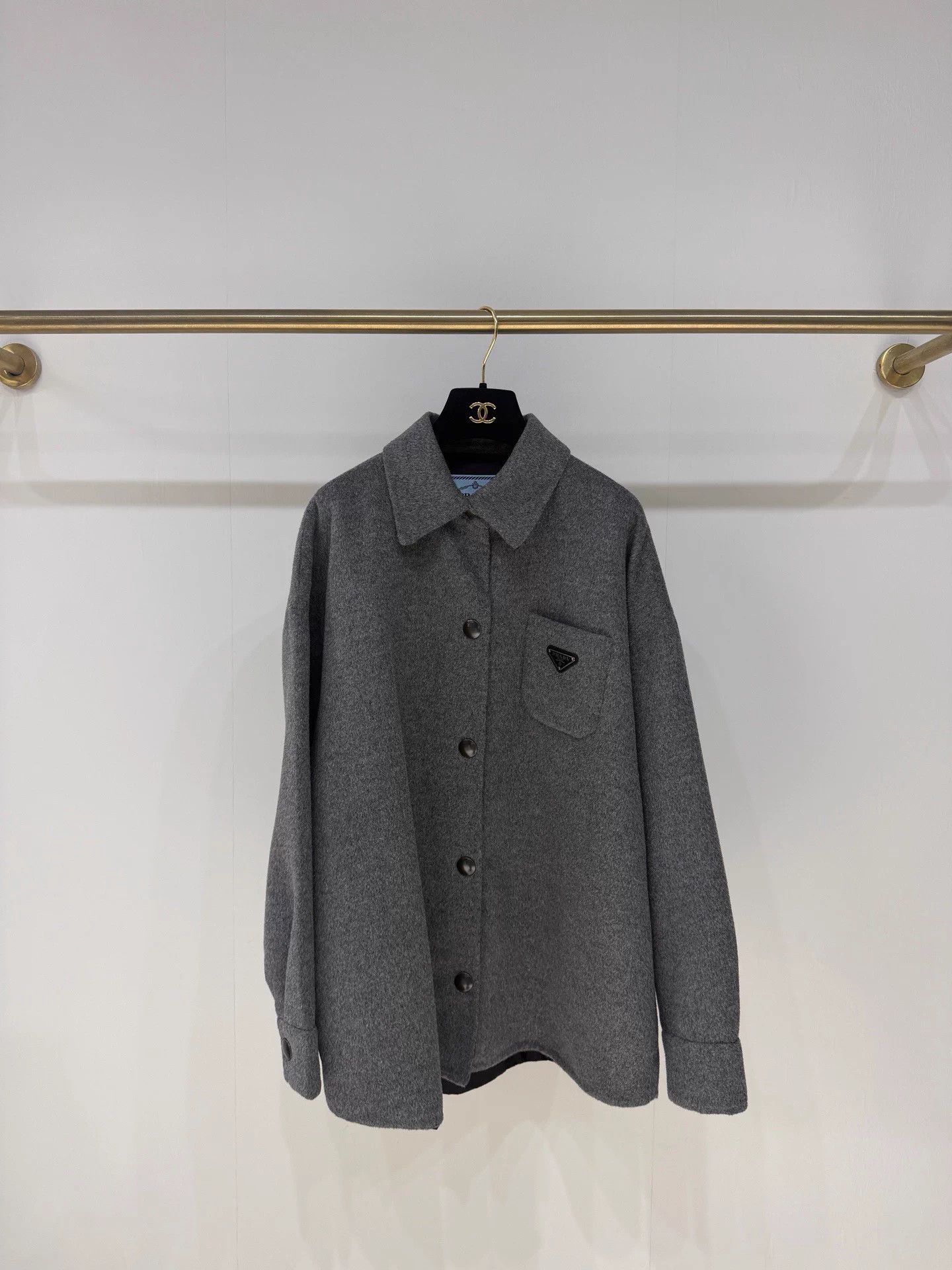 Prada Prada Grey Wool Triangle Logo Shirt Jacket 40 Size XL / US 12-14 / IT 48-50 - 1 Thumbnail