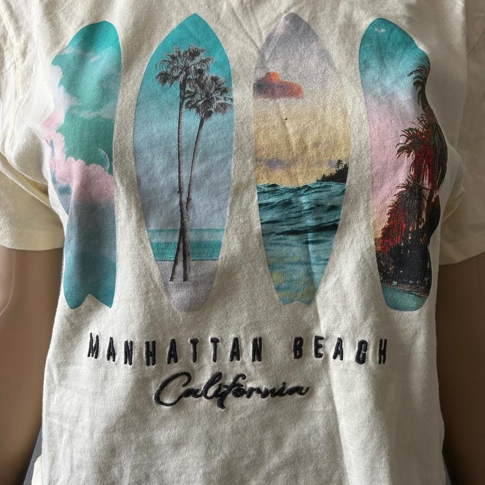 Designer org. Col. XS Crop Tee - Manhattan Beach California Graphic Size XS / US 0-2 / IT 36-38 - 2 Thumbnail