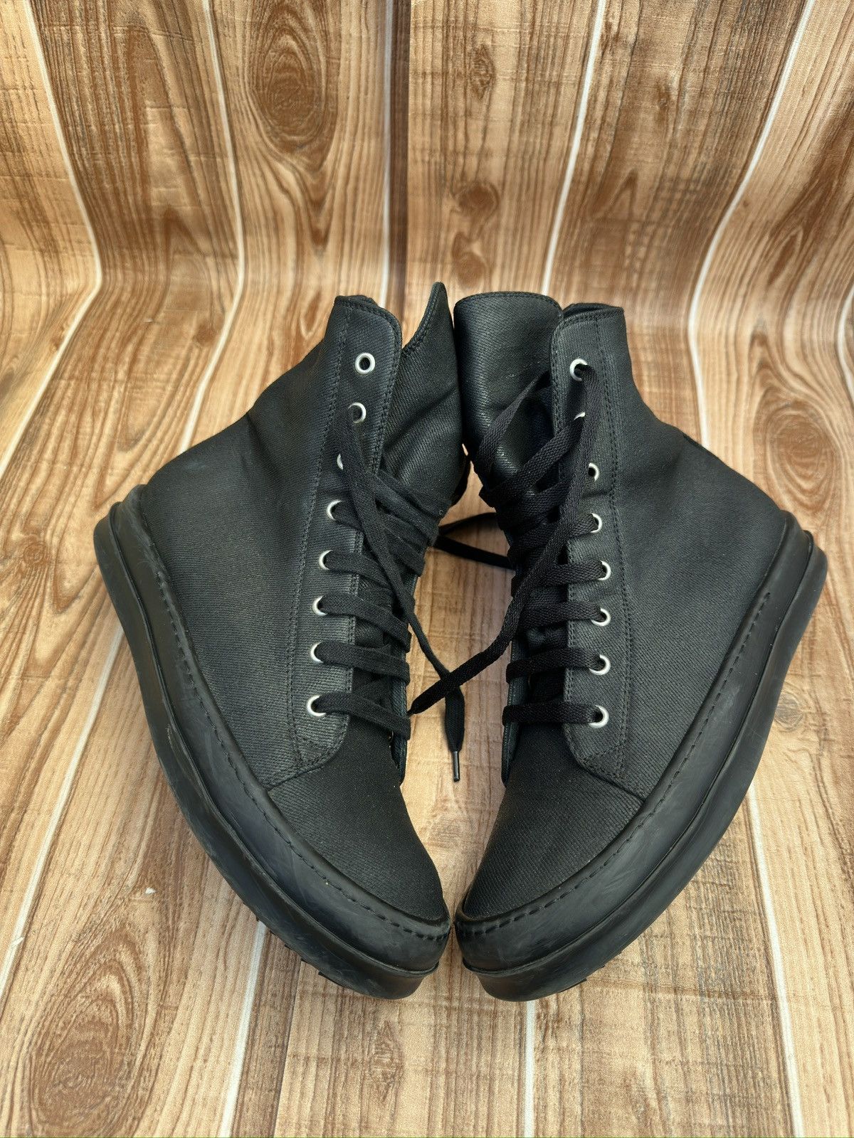 Rick Owens Rick Owens Drkshdw 2016 Black Waxed Canvas Vegan Ramones Size US 7.5 / EU 40-41 - 7 Thumbnail