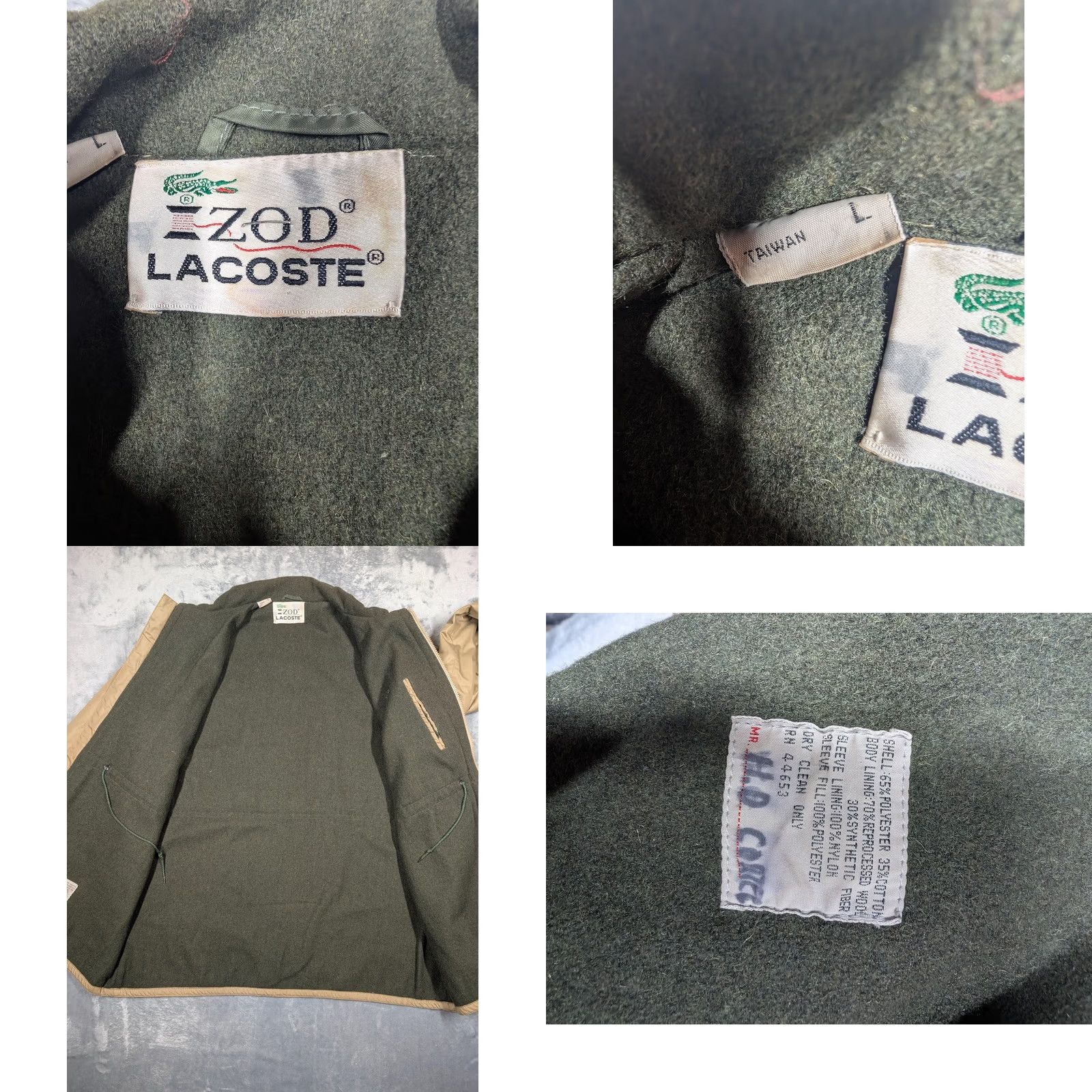Izod VINTAGE Izod Lacoste Chore coat Mens Large Beige Wool Lined Full Zip Jacket Size US L / EU 52-54 / 3 - 8 Thumbnail