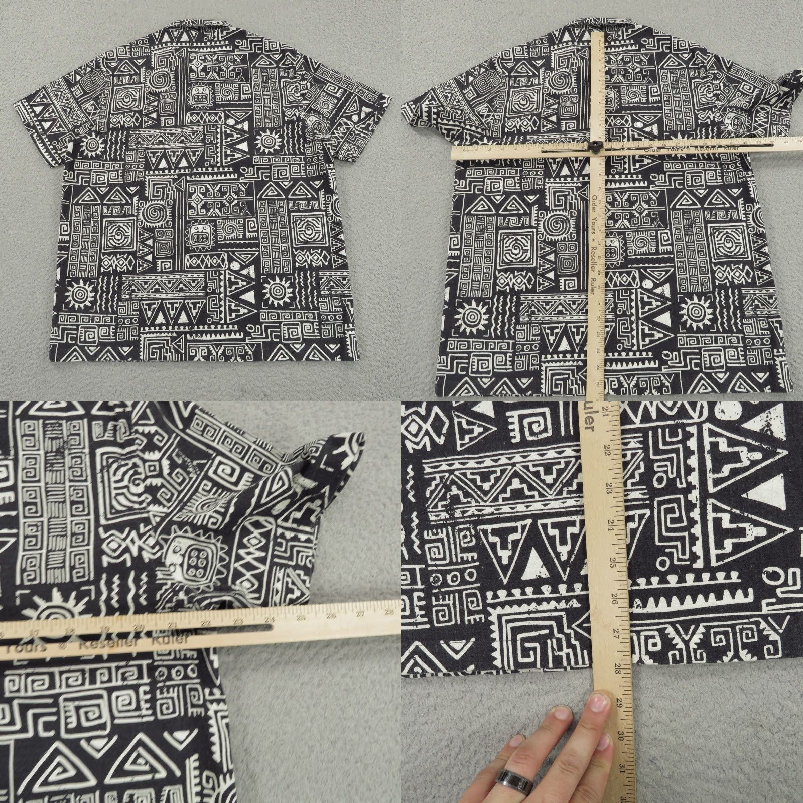 Folk Folk Shirt Mens M Black Linen Blend Inca Aztec Button Up Geometric Short Sleeve Casual Shirt Men Size US M / EU 48-50 / 2 - 8 Thumbnail