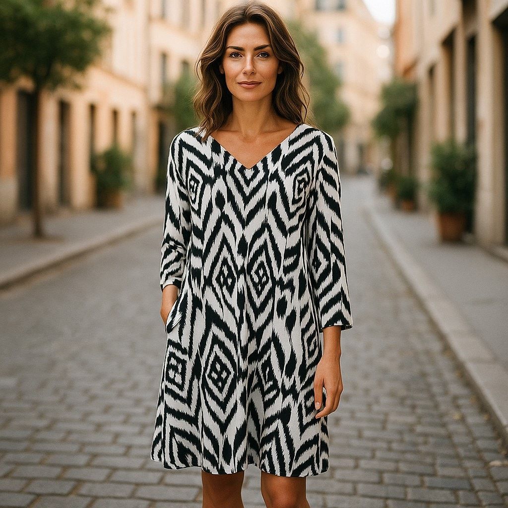 Other LuLaRoe Emily Swing Dress Pockets Black White Ikat NEW XS Size XS / US 0-2 / IT 36-38 - 1 Thumbnail
