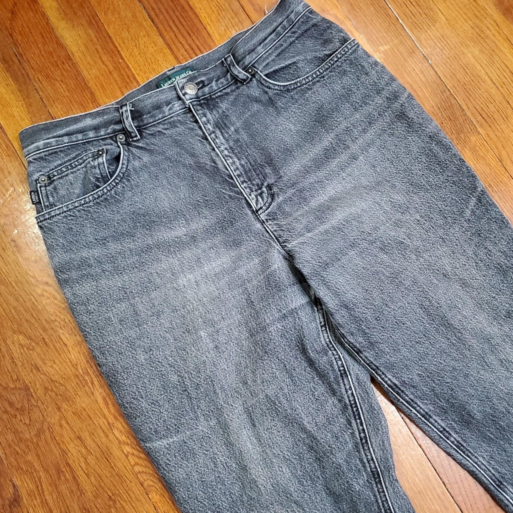 Ralph Lauren VINTAGE Lauren Jeans Co. Ralph Lauren Jeans Womens 14P Gray High Rise Straight Jeans Womens Petite 14P Charcoal Gray Denim Size 36" / US 14 / IT 50 - 7 Thumbnail