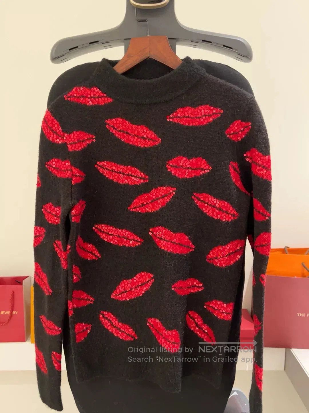 Saint Laurent Paris Saint Laurent Black Sequin Lip Sweater. Size S / US 4 / IT 40 - 1 Thumbnail
