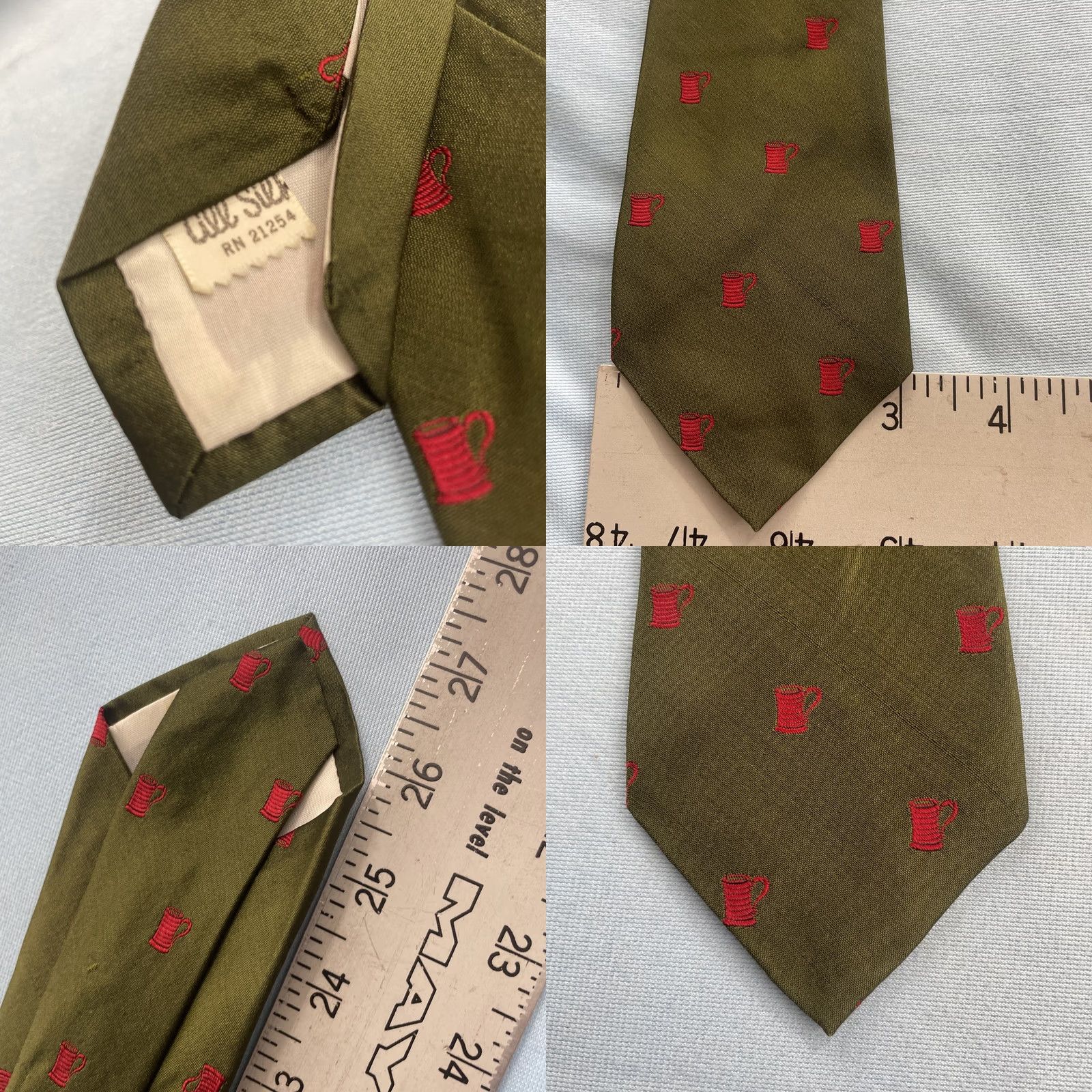 Etro VINTAGE Silk Tie 3x55 Green Red Coffee Mug Pattern Polka Dot Neck Tie Men One Size Adjustable Handmade Silk Vintage Designer Neckwear#> Size ONE SIZE - 8 Thumbnail