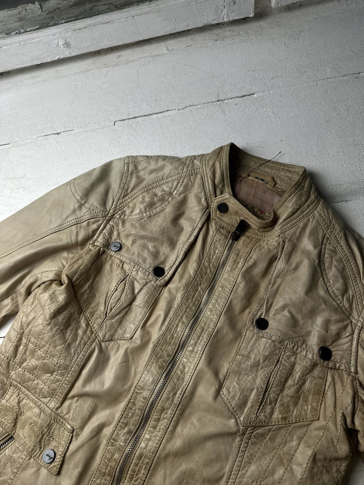 Other 🚨Y2K RICK OWENS TYPE DIRTY SLIM FIT ZIP LEATHER JACKET Size L / US 10 / IT 46 - 5 Thumbnail