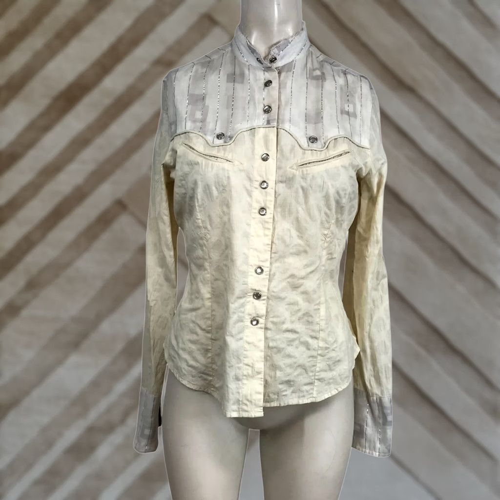 Vintage J & COUTURE WOMEN'S S CREAM LONG SLEEVE SNAP WESTERN SHIRT Shirt Western Girls? Size S / US 4 / IT 40 - 1 Thumbnail