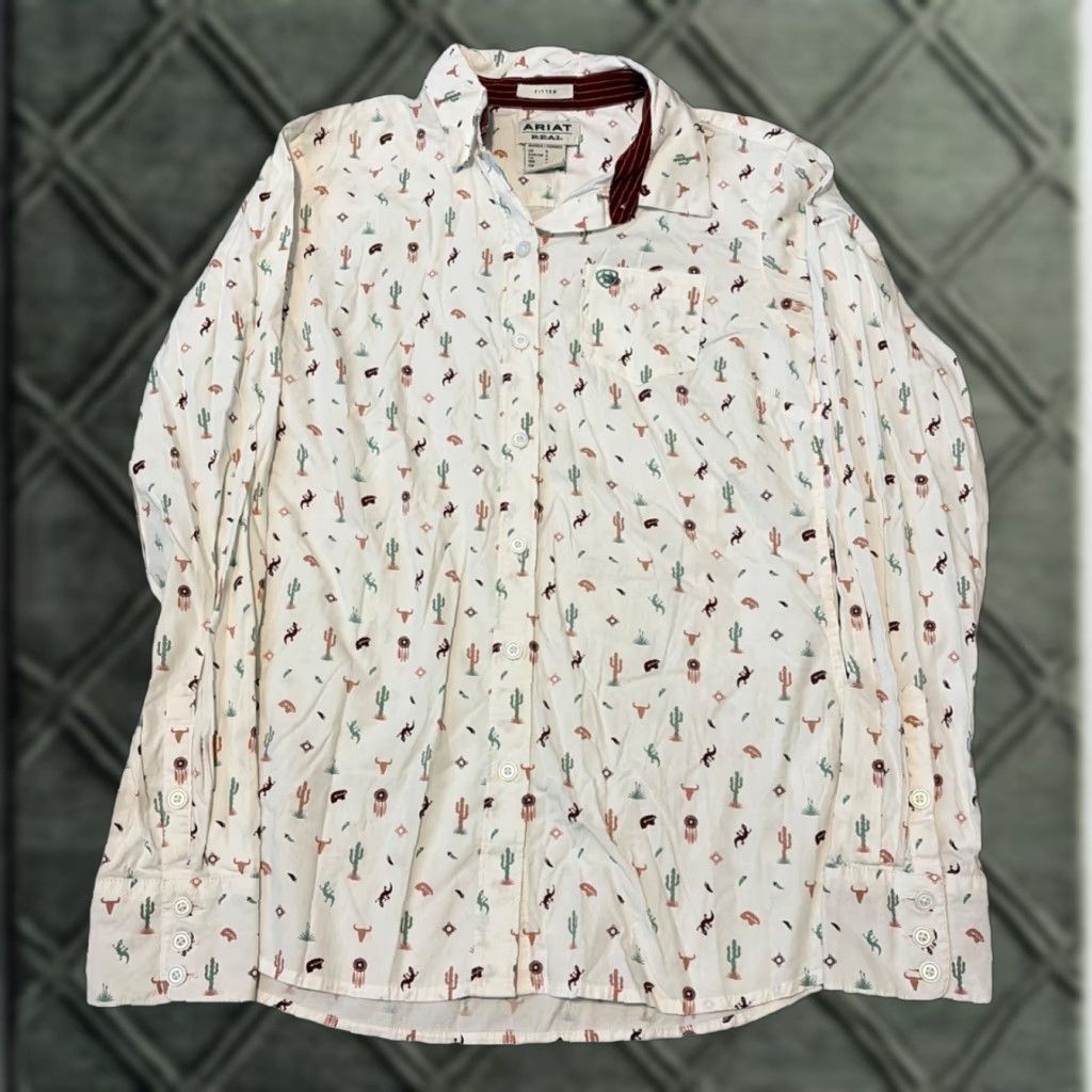 Ariat VINTAGE Ariat Real Women’s Small Western All Over Print Button Down Shirt White Size S / US 4 / IT 40 - 1 Thumbnail