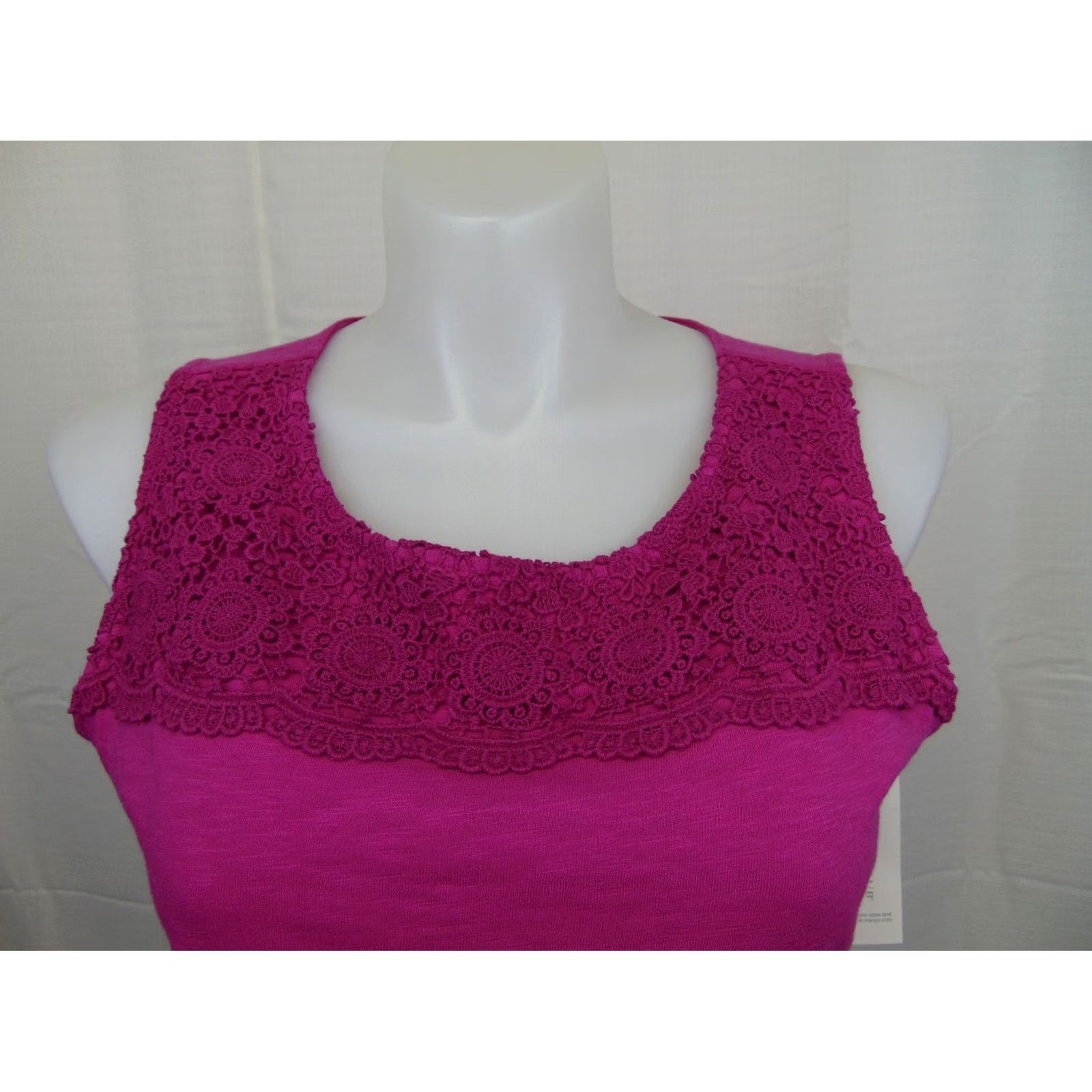 Charter Club Charter Club Blouse Sleeveless Crochet-Yoke Top 0X Plus Pink Cotton Womens Size XL / US 12-14 / IT 48-50 - 2 Thumbnail