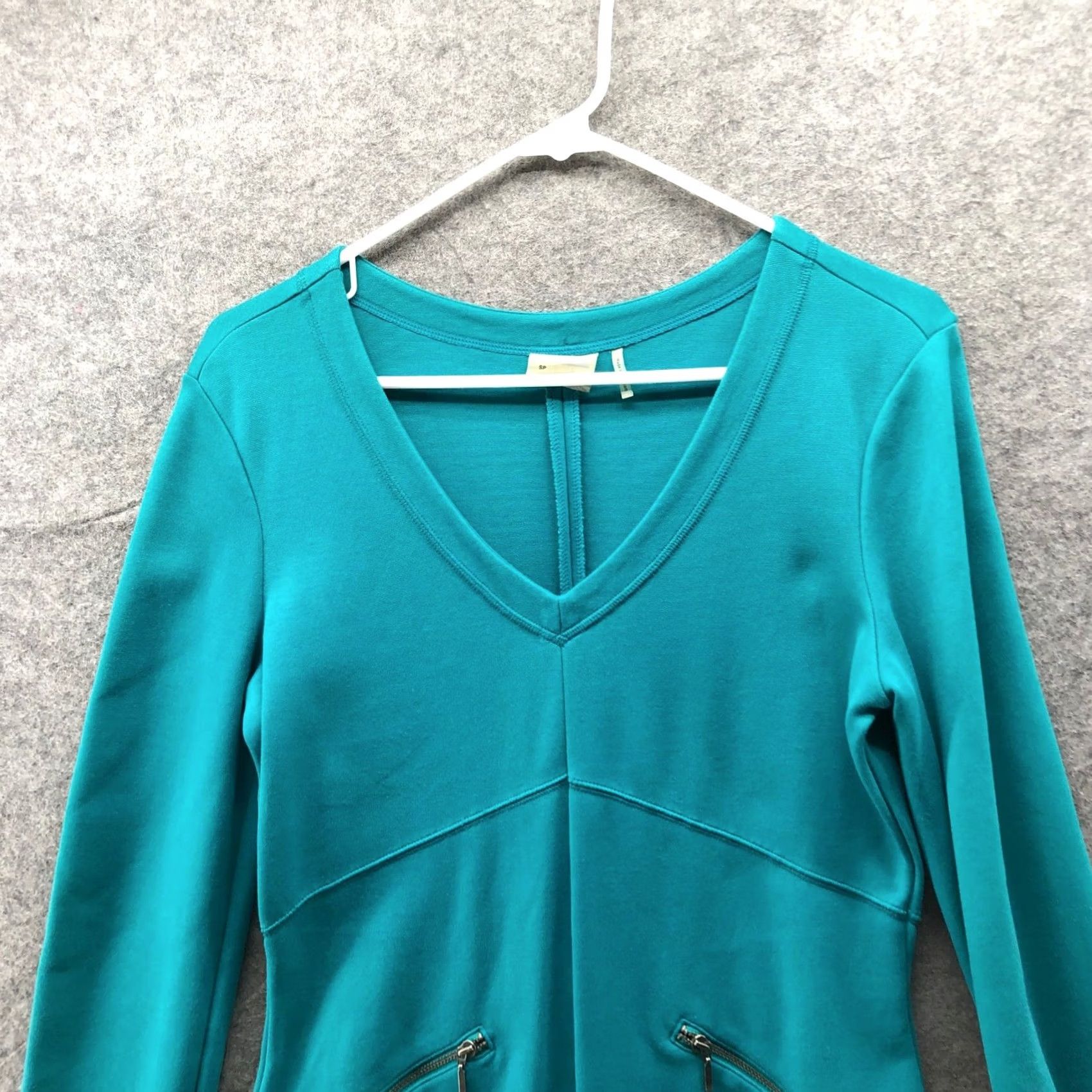 Athleta Athleta Celebration Ponte Long Sleeve Dress S Teal V-Neck Knitted Casual Dress Womens XS-? No Size S / US 4 / IT 40 - 6 Thumbnail