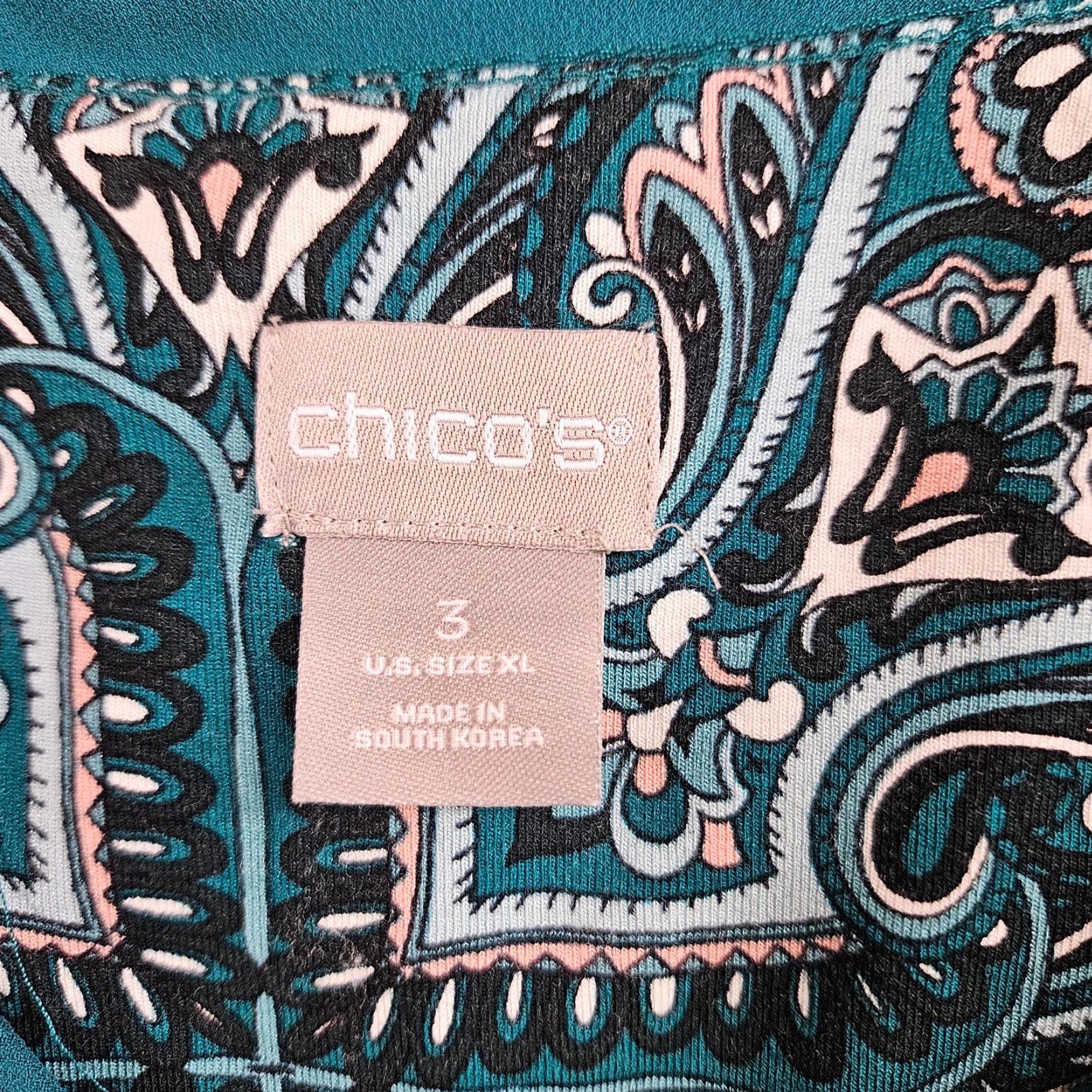 Vintage Chico's Womens Top XL Teal Pink 3/4 Sleeve V-Neck Blouse Shirt Ladies Womens Size XL / US 12-14 / IT 48-50 - 6 Thumbnail