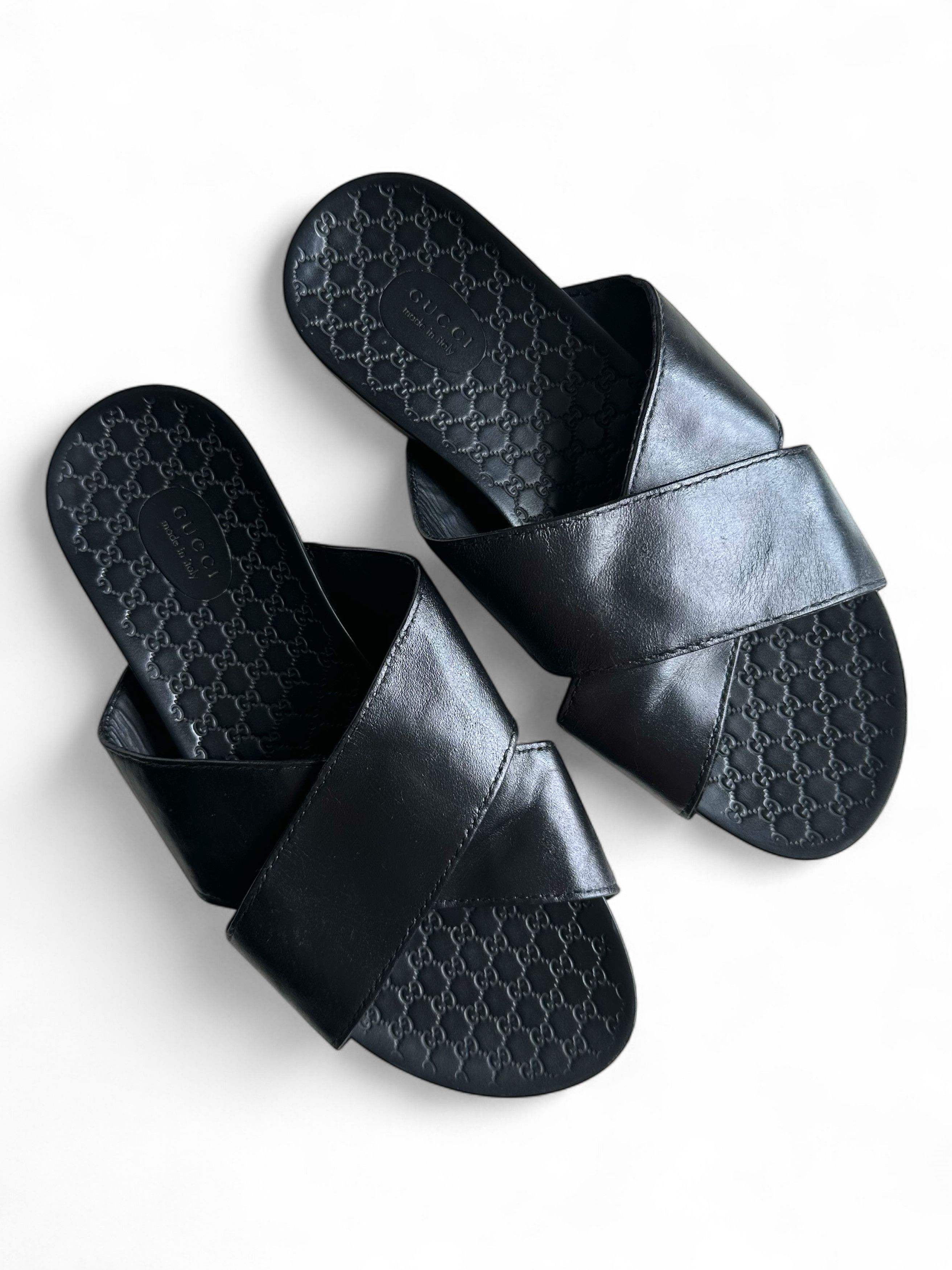 Gucci Gucci GG Pattern Black Leather Mules Sandals IT38 Size US 8 / IT 38 - 2 Thumbnail