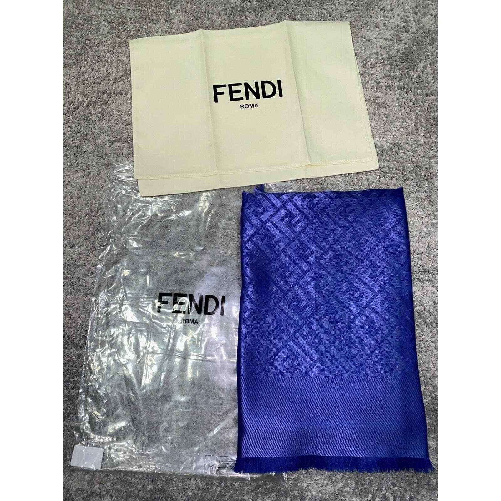 Fendi Fendi Logo Jacquard Silk Wool Fringe Hem Wrap Shawl Scarf Size ONE SIZE - 3 Thumbnail