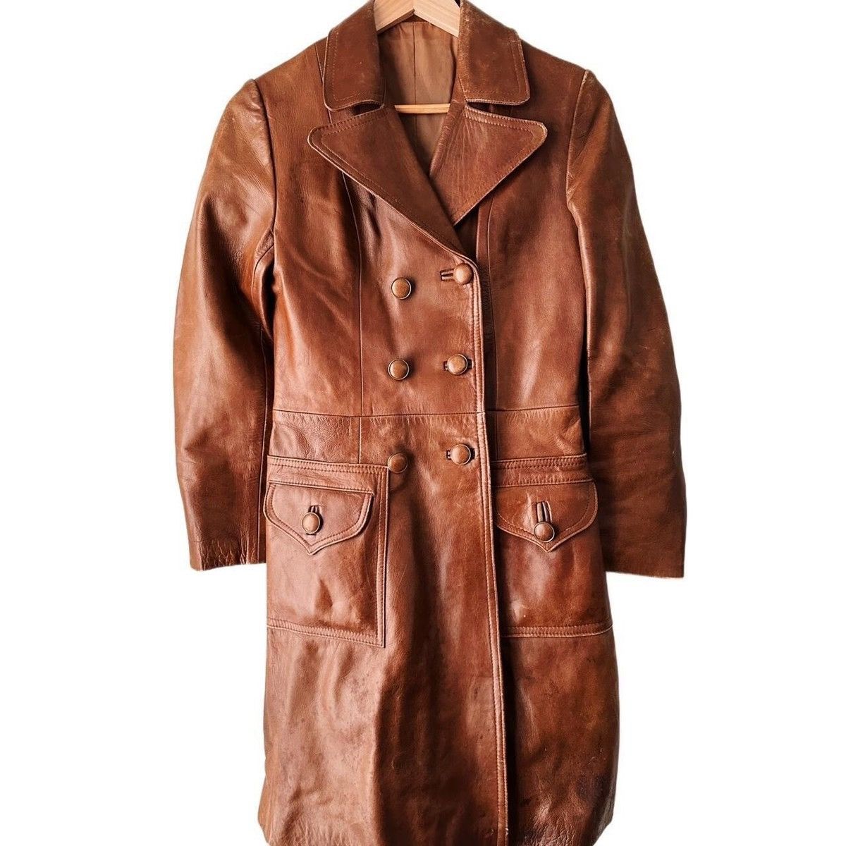 Vintage 1970s 70s TRUE Vintage Horsehide Leather Officer Biker Coat Size S / US 4 / IT 40 - 1 Thumbnail