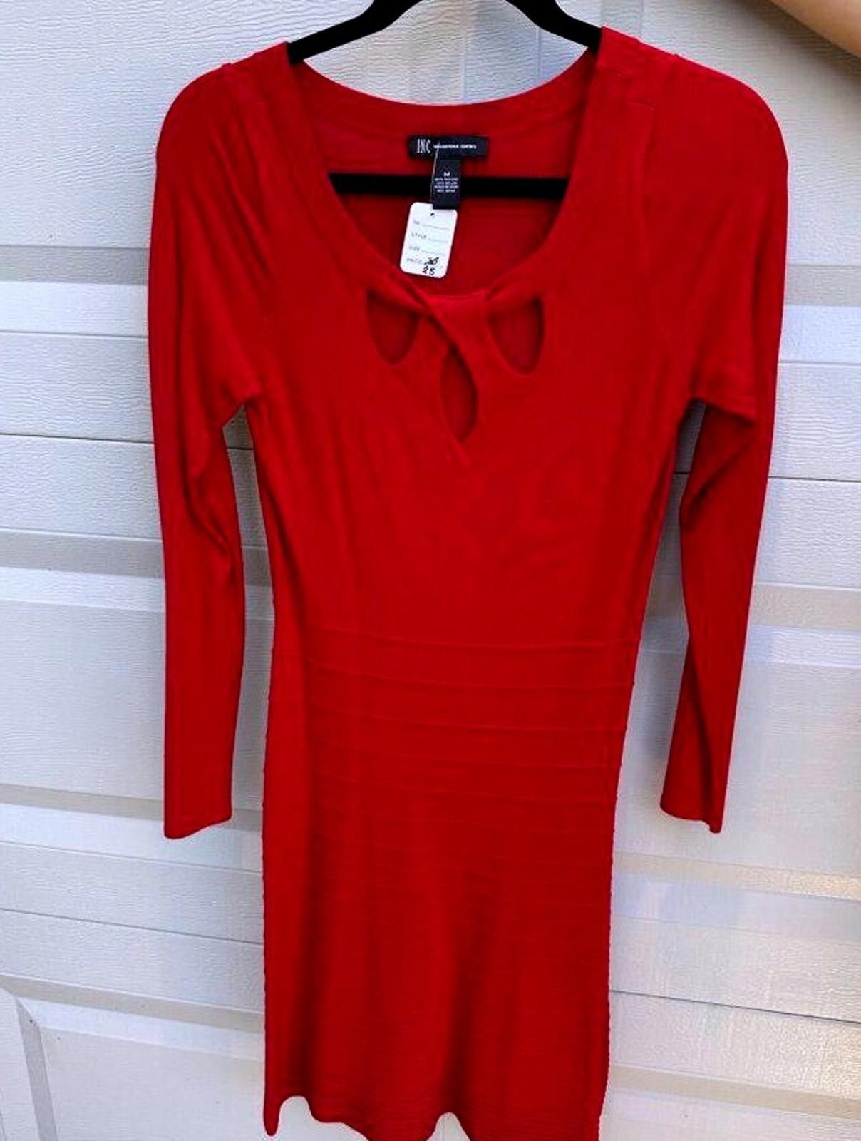 Designer Red Long Sleeve Cutout Dress By INC Size M / US 6-8 / IT 42-44 - 1 Thumbnail