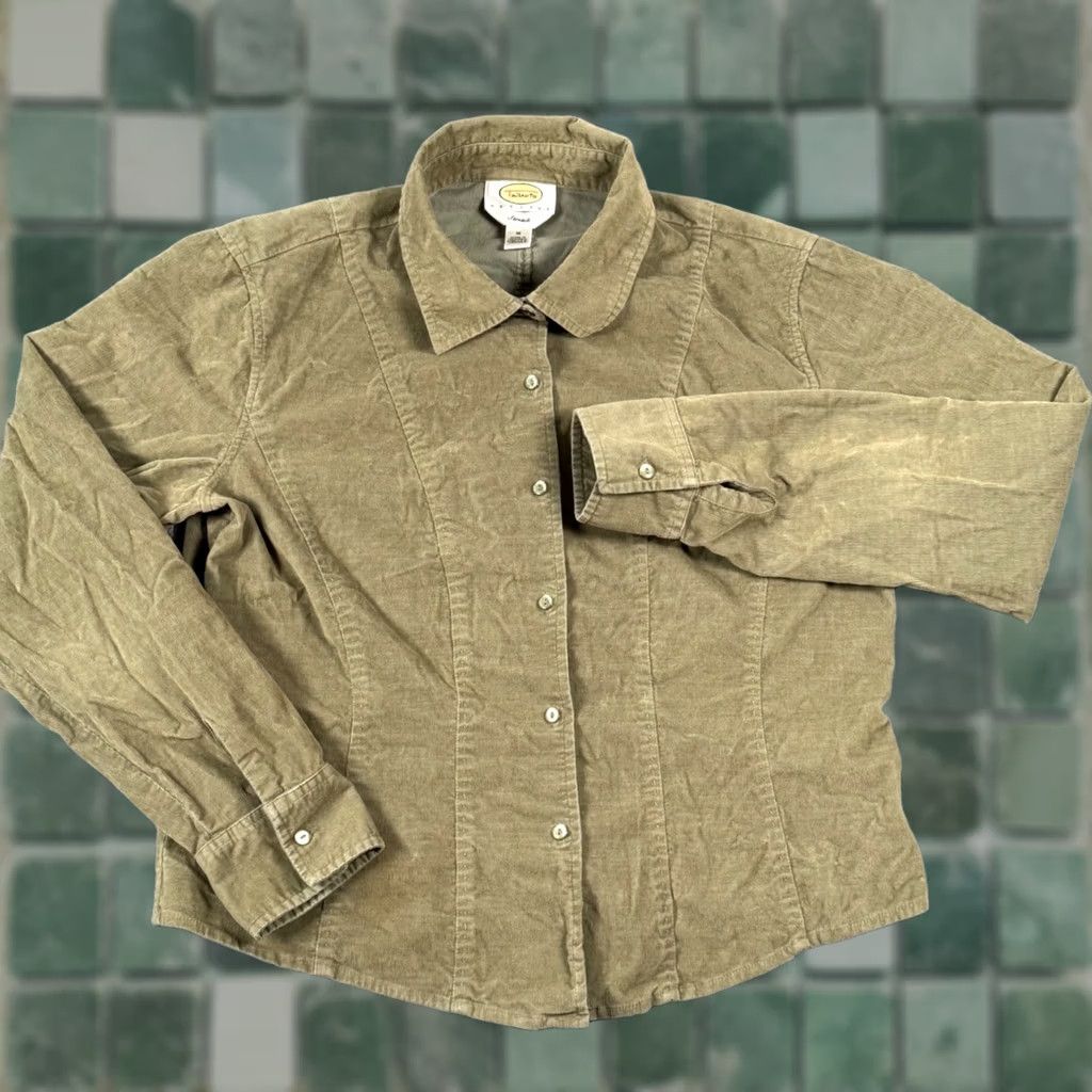 Talbots Talbots Petites Corduroy Button Up Shirt LS Women M Green Fall Workwear Basic Stretch Size M / US 6-8 / IT 42-44 - 1 Thumbnail