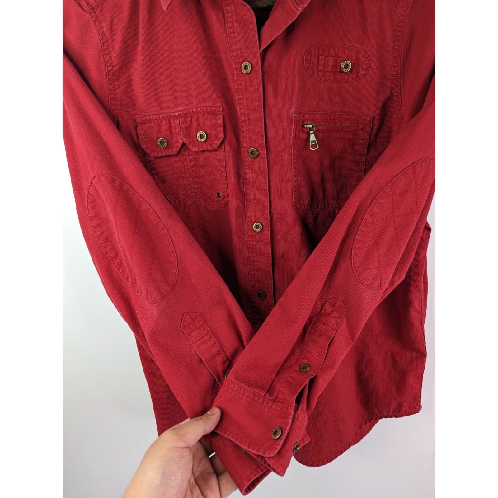Ralph Lauren VINTAGE Lauren Ralph Lauren Button Up Shirt Womens Medium Red Corduroy Cotton Blend Long Sleeve Fall Winter Fish Theme Jersey? Size M / US 6-8 / IT 42-44 - 3 Thumbnail