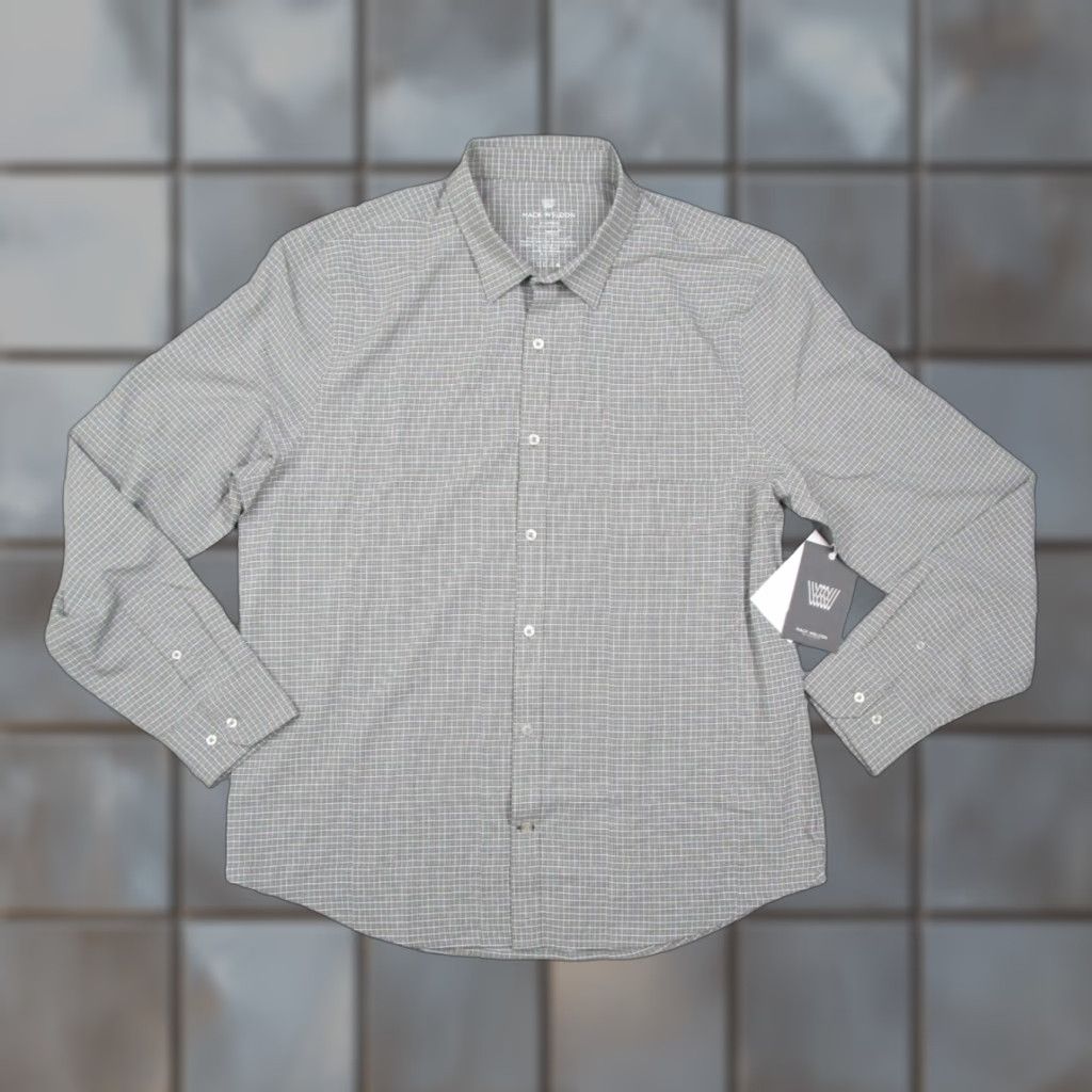 Vintage Mack Weldon Shirt Men XL Gray Seawool Check Button-Up Casual Performance Moisture Wicking UV Protection Necktie? Size US XL / EU 56 / 4 - 1 Thumbnail