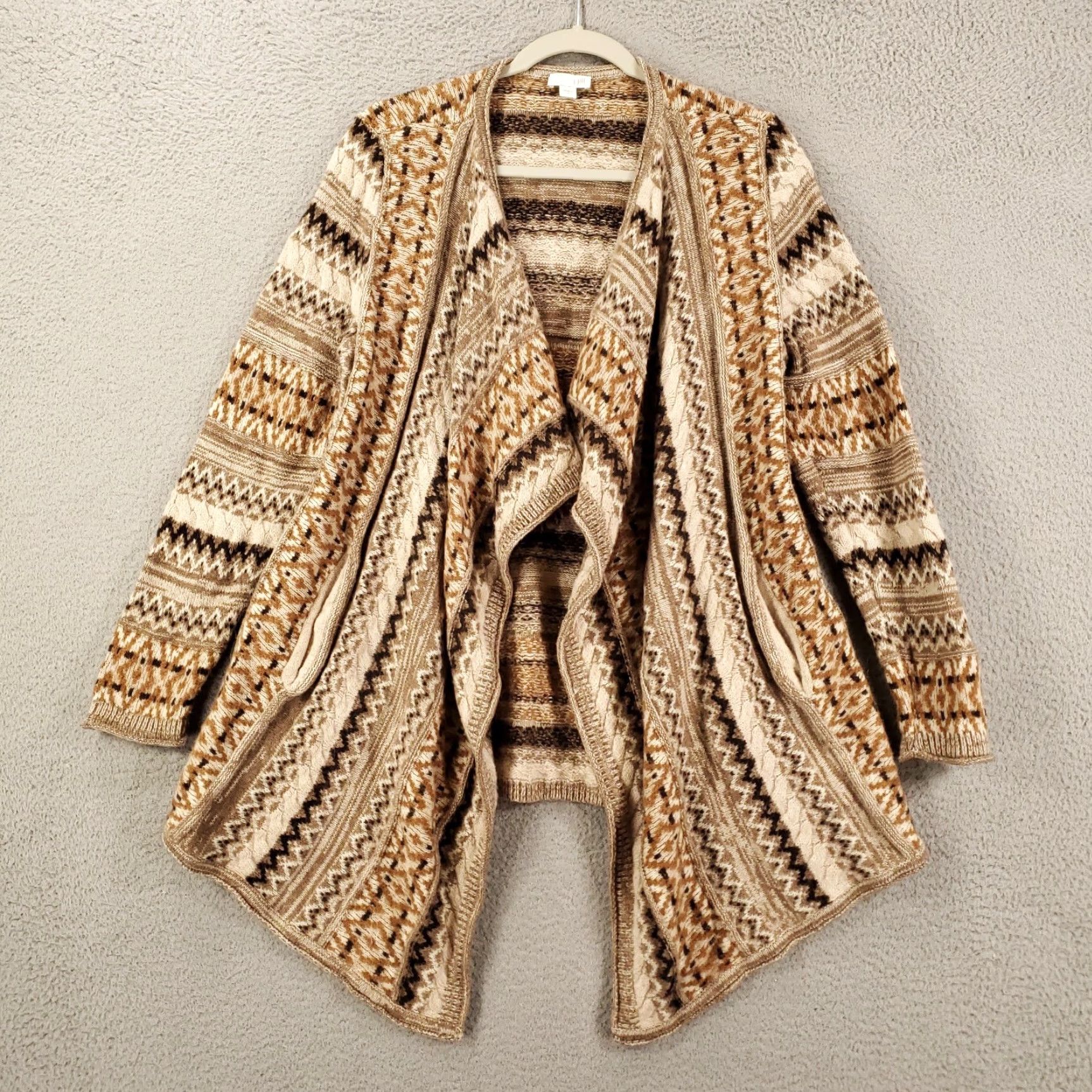 J. Jill J. Jill Cardigan Womens Small Brown Alpaca Wool Geometric Open Pockets Bohemian Classic Knit Size S / US 4 / IT 40 - 2 Thumbnail