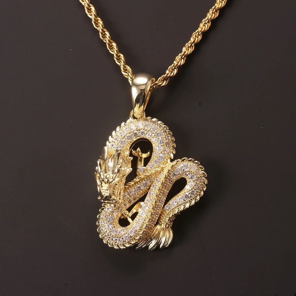Jewelry Dragon Pendant Necklace Chain in Gold, Men's