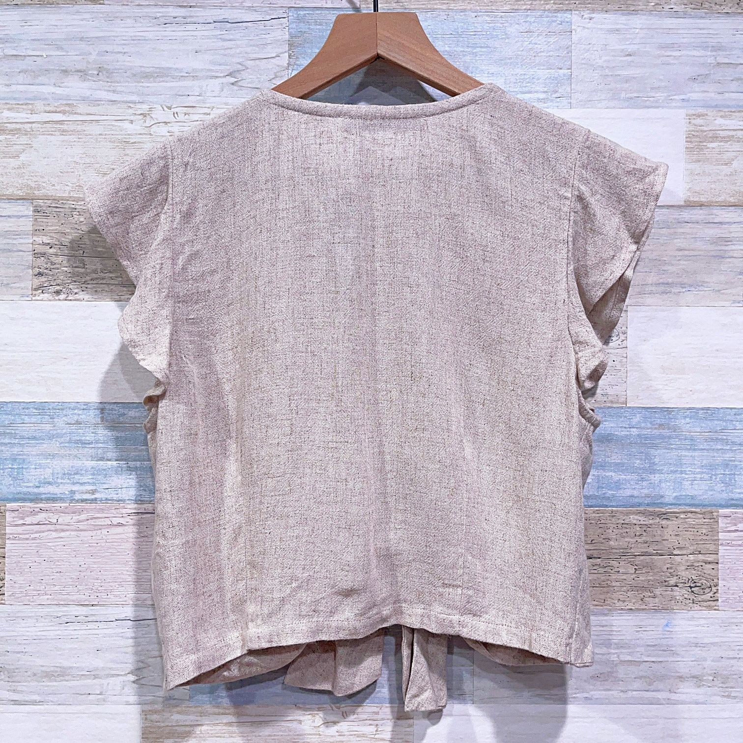 Abercrombie & Fitch Abercrombie Fitch Linen Blend Tie Front Crop Top Oat Beige M Size M / US 6-8 / IT 42-44 - 3 Thumbnail