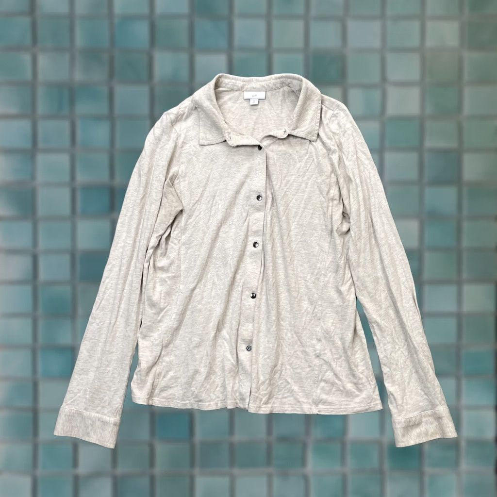 J. Jill J Jill Womens Medium Tall Beige Knit Button-Up Shirt Size M / US 6-8 / IT 42-44 - 1 Thumbnail