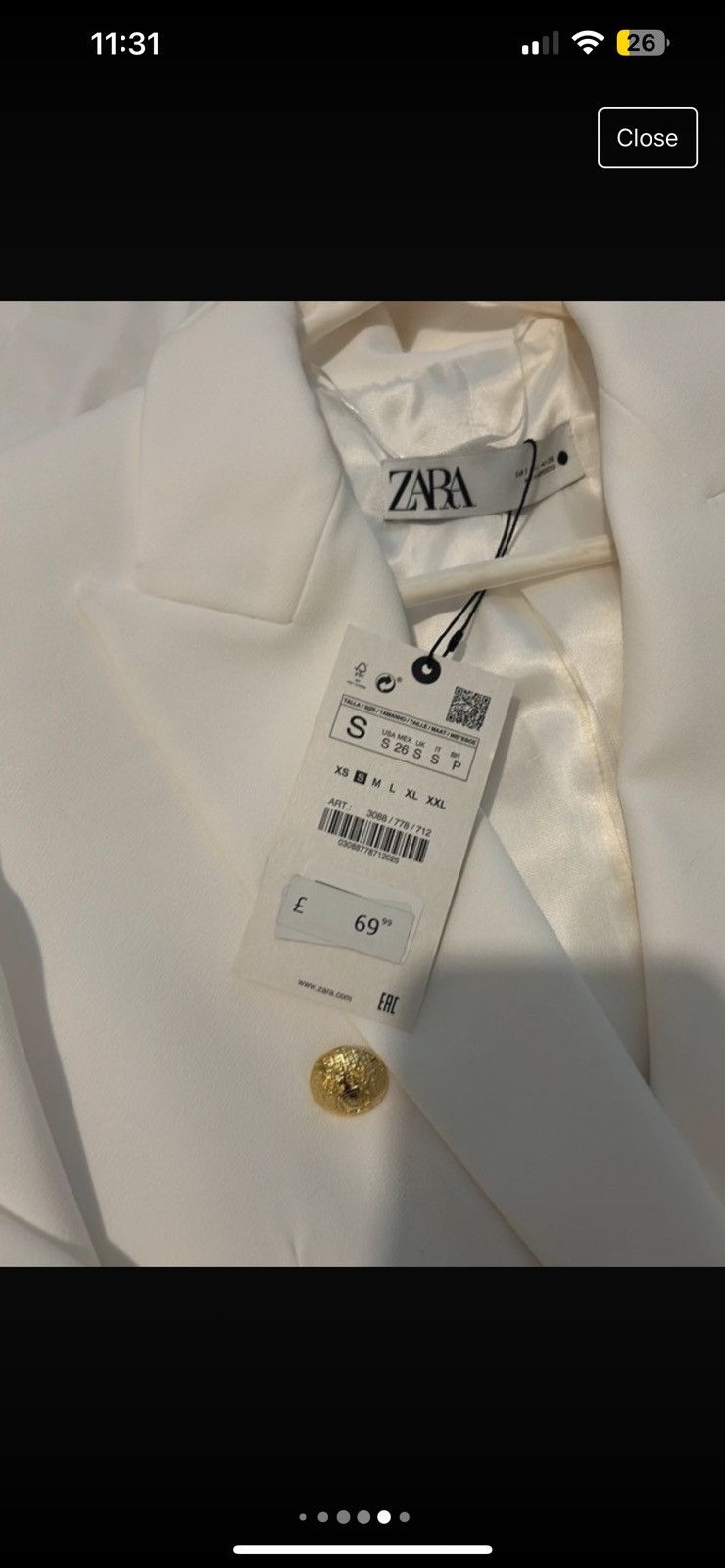 Zara White blazer embellished gold buttons Size S / US 4 / IT 40 - 5 Thumbnail