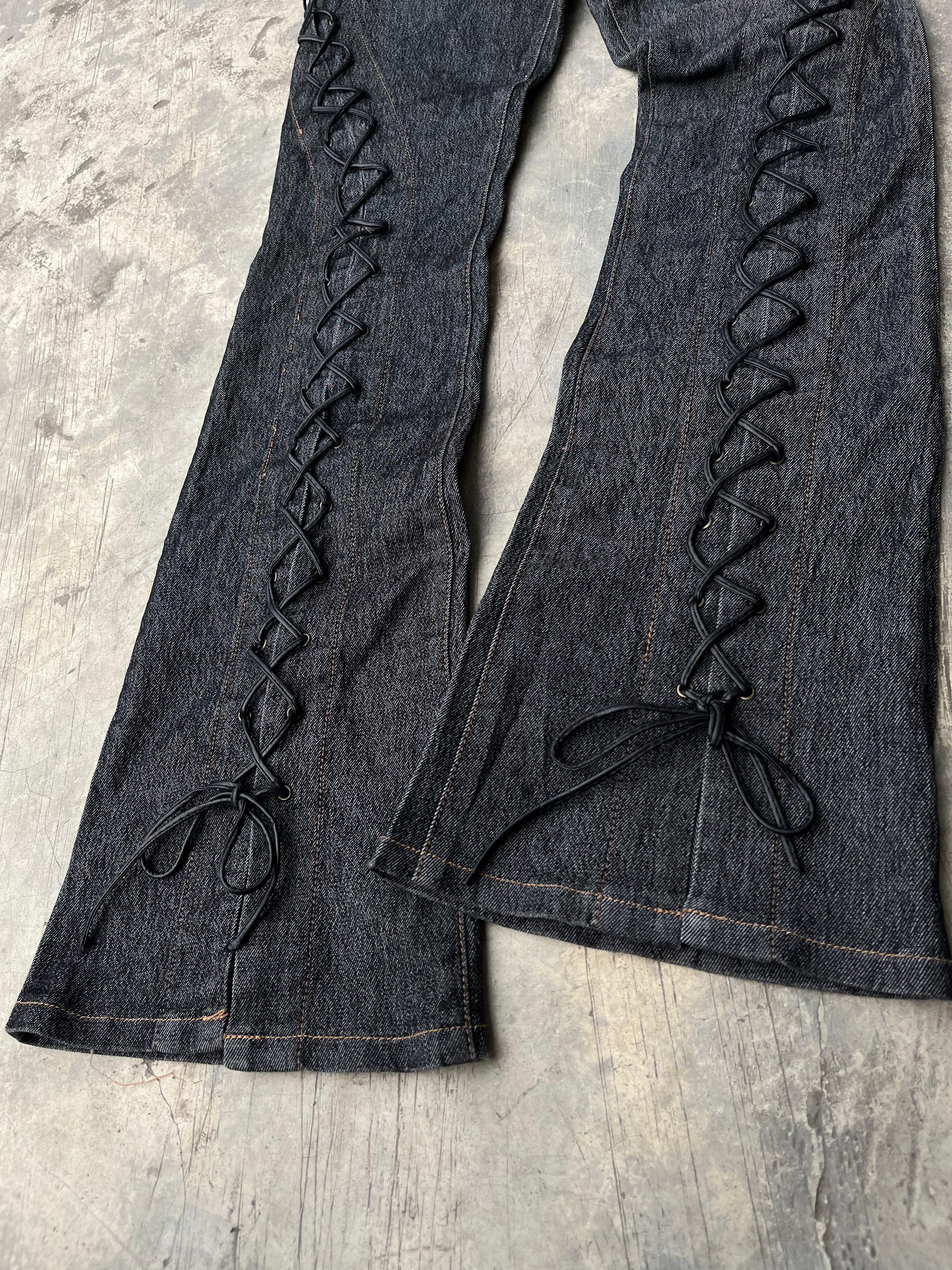 If Six Was Nine × Le Grande Bleu (L.G.B.) × Tornado Mart Wink Wink Lace Up Pants Tornado Style Size 29" - 3 Thumbnail