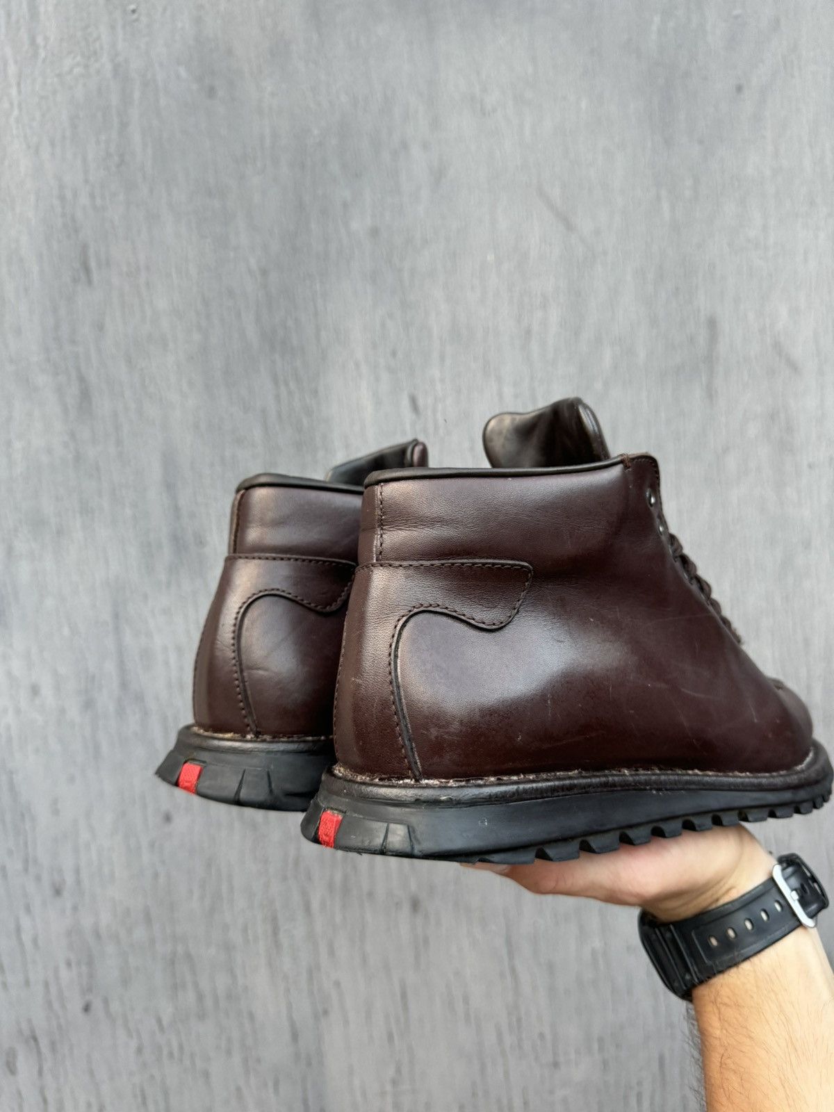 Prada × Vintage Prada Vintage Leather Brown Red Tab Boots size 39 Size US 8.5 / IT 38.5 - 4 Thumbnail