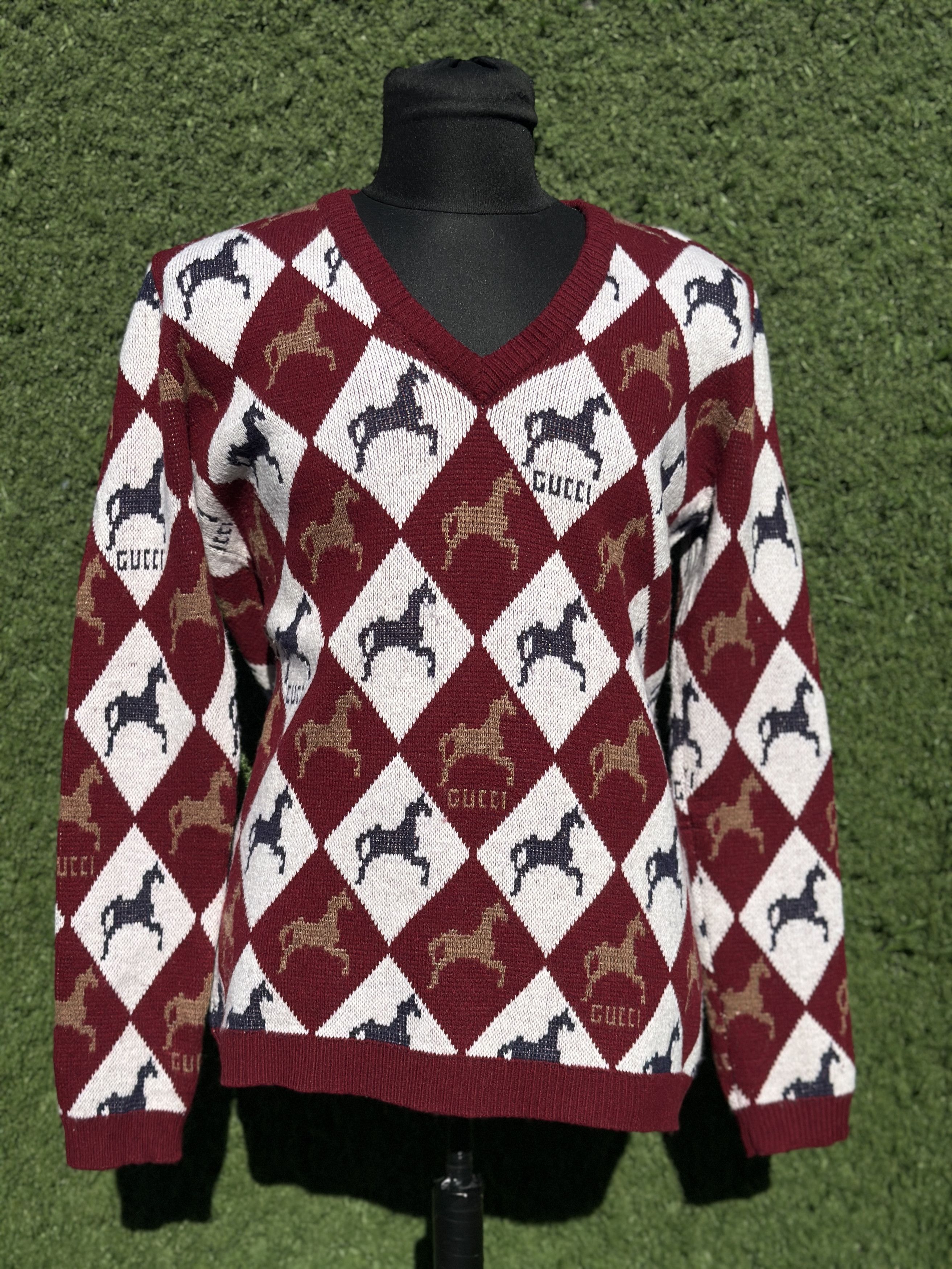 Gucci Rare Gucci Horsebit Argyle Wool Sweater V-Neck Italy Size S Size US S / EU 44-46 / 1 - 6 Thumbnail