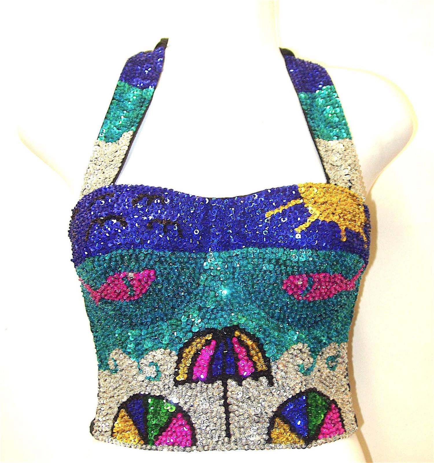 Designer Sequin Bustier Halter Top BEACH size XL only Size XL / US 12-14 / IT 48-50 - 1 Preview
