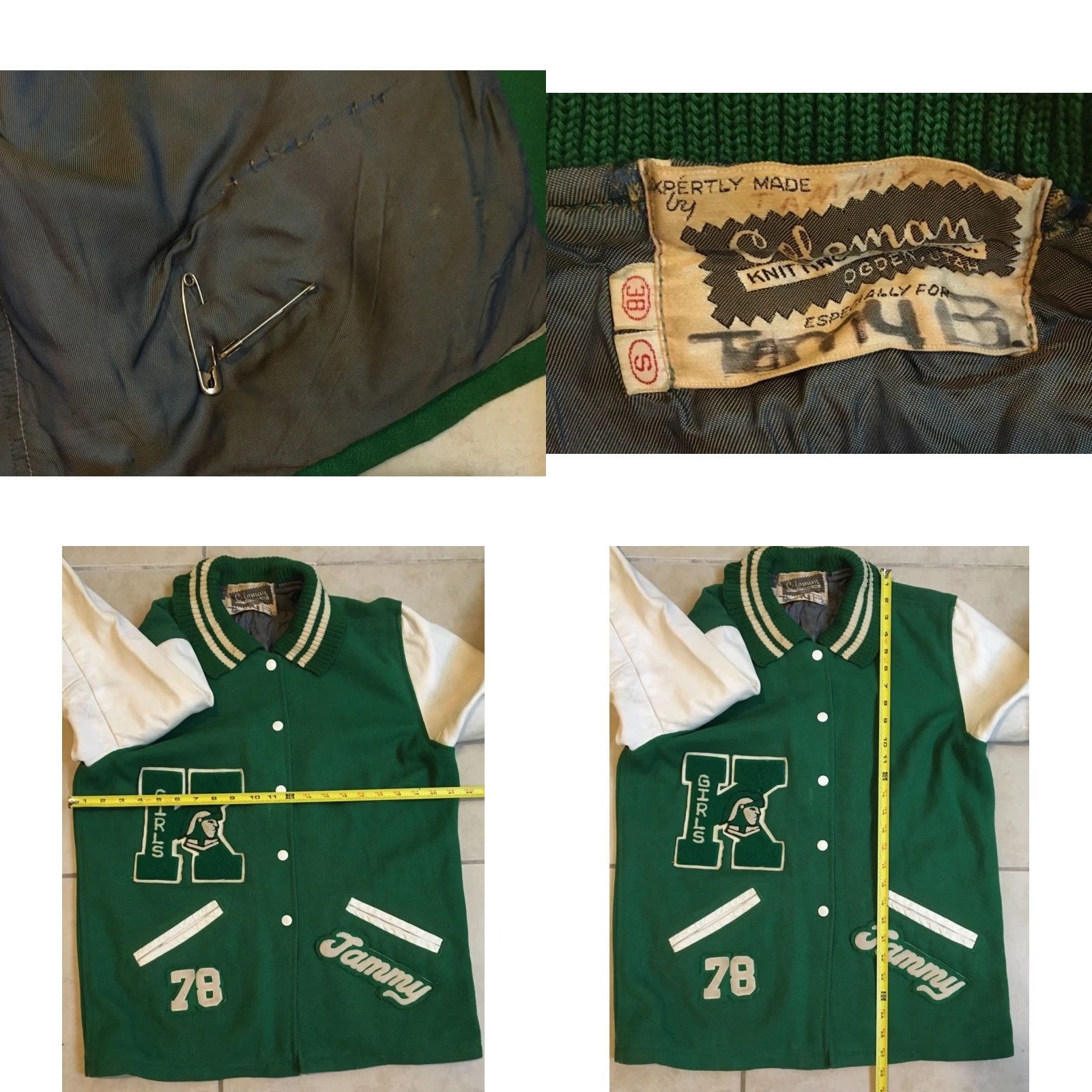 Vintage Vtg 70s Faded Varsity Letterman Jacket S USA School Football Track PE Grunge 80s - Physical Education Jacket Mens Wool Green Size US S / EU 44-46 / 1 - 11 Thumbnail