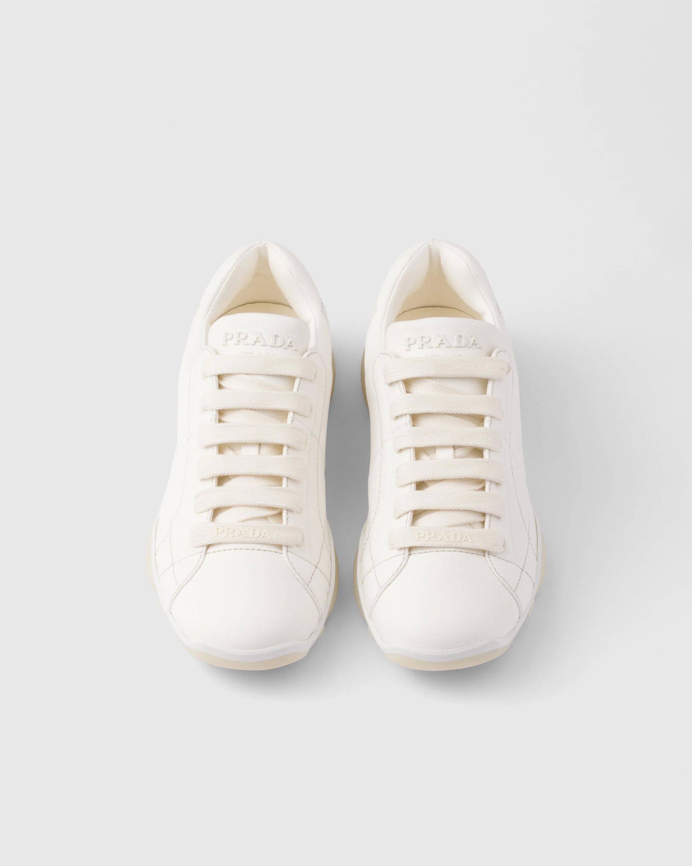 Prada o1srvl11e0226 Dup / Nappa Leather Sneakers in Ivory Size US 9 / EU 42 - 3 Thumbnail