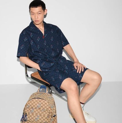 Gucci o1loc1c0226 810782 Printed Cotton Ripstop Shorts in Blue Size US 38 / EU 54 - 5 Thumbnail