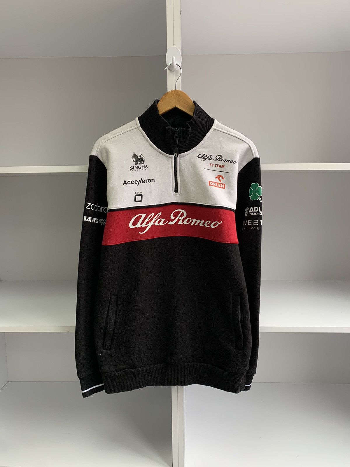 image of Alpha Romeo Racing Formula Uno Team Sweatshirt in Black Red White, Men's (Size Medium)