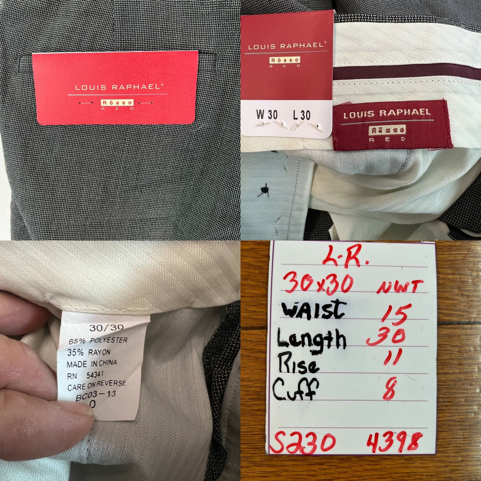 Vintage Louis Raphael Mens Pleated Front Tick Weave Casual Gray Dress Pants 30X30 Size US 30 / EU 46 - 8 Thumbnail