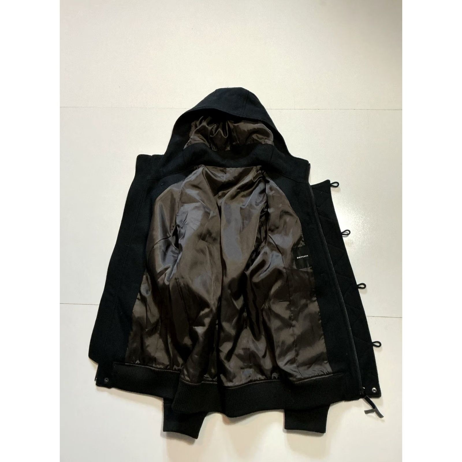 Vintage VINTAGE Boycott Japan Black Wool Military Full Zip Button Hooded Duffle Jacket Sz. 3 Mens Hooded Jacket Boys? Size US S / EU 44-46 / 1 - 3 Thumbnail