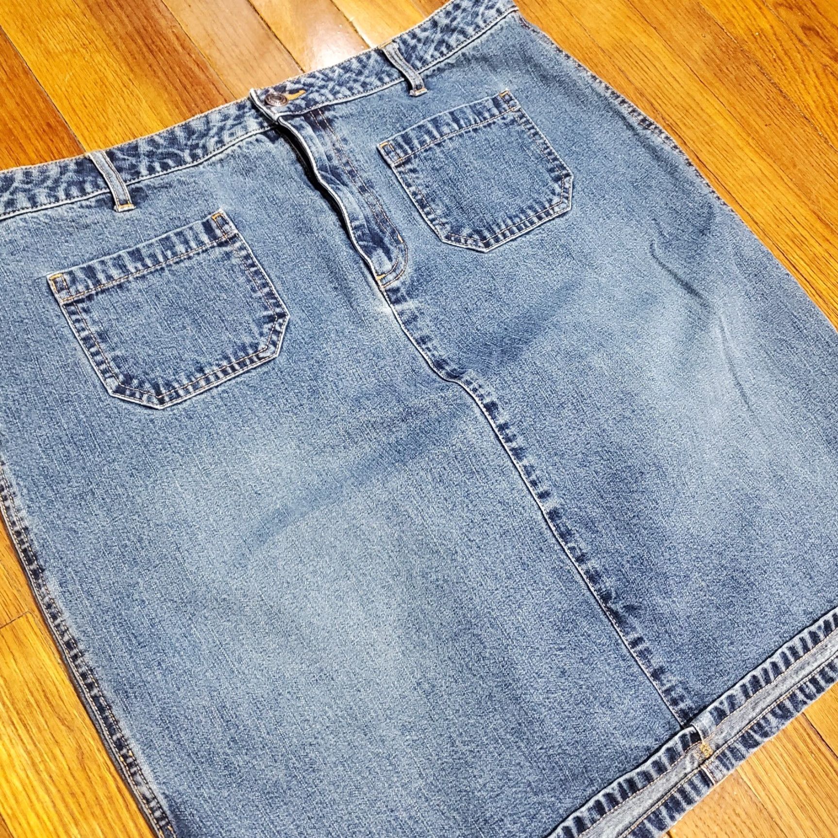 Old Navy VINTAGE Old Navy Skirt Denim Cargo Blue 14 High Rise A-Line Short Women 90s 00s Bohemian Pockets Size 36" / US 14 / IT 50 - 2 Thumbnail