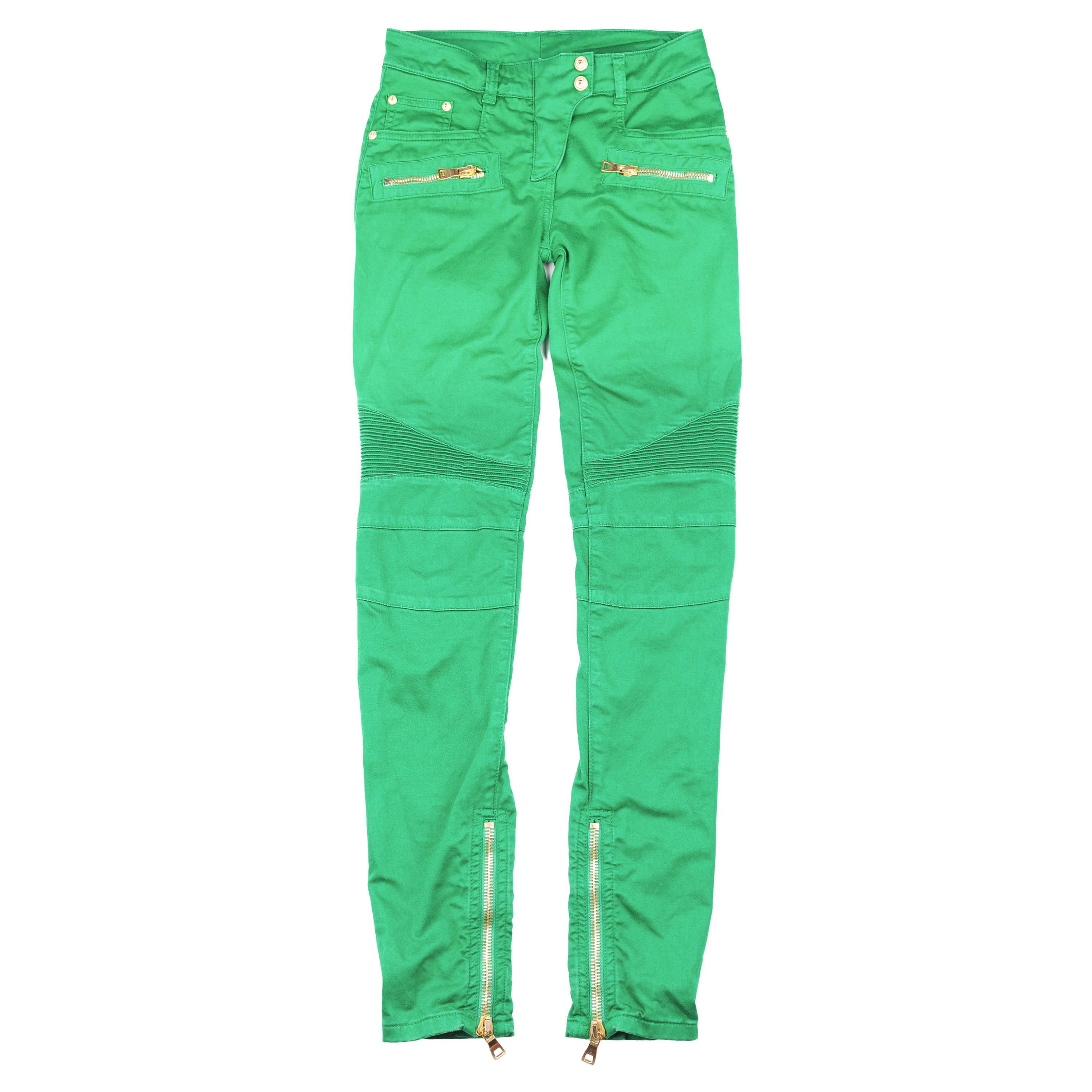 Balmain Balmain Paris Vivid Green Biker Skinny Jeans Size 25" / US 0 / IT 36 - 1 Thumbnail