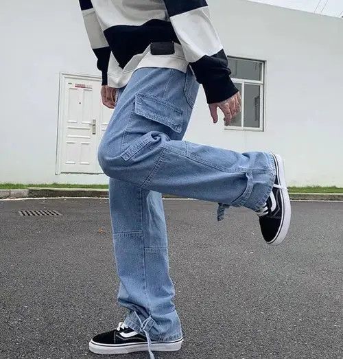 Japanese Brand Lite Blue Color Straight Baggy Denim Pants Size US 33 - 3 Thumbnail