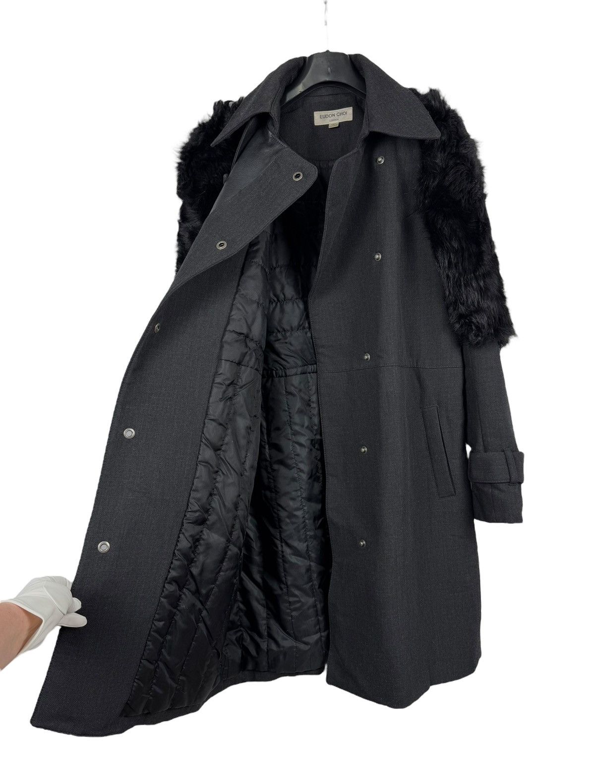 Designer Eudon Choi London Coat Wool-Leather & Real Fur Details UK10 Size M / US 6-8 / IT 42-44 - 15 Thumbnail