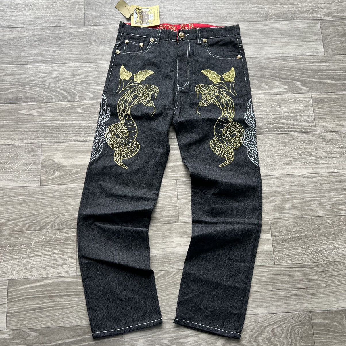 image of Crazy Vintage Y2K Ed Hardy Jnco Snake Embroidered Pants NWT in Black, Men's (Size 36)