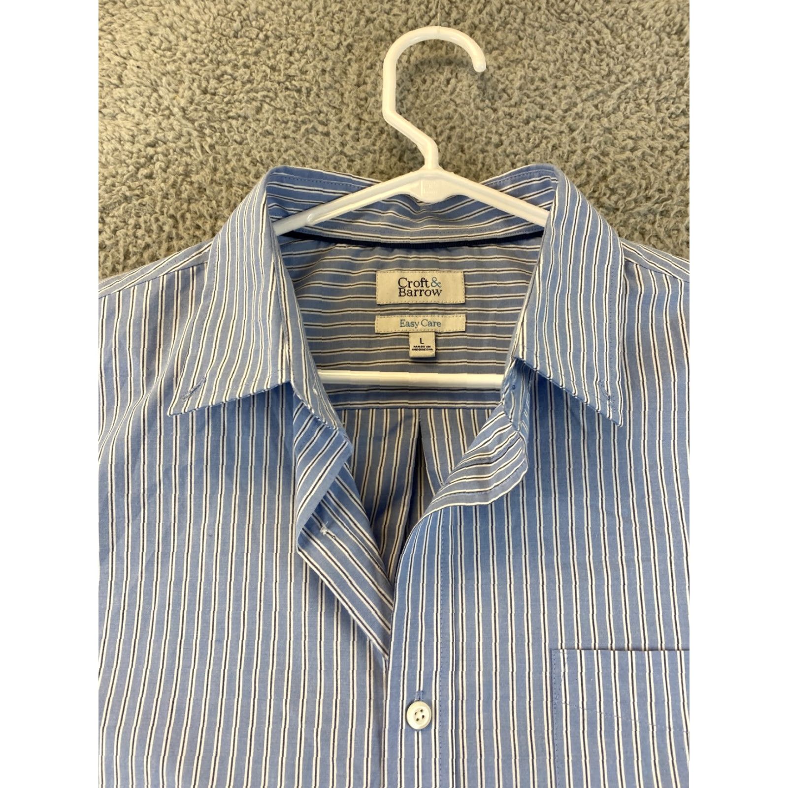 Croft & Barrow VINTAGE Croft & Barrow Men's Dress Shirt Long Sleeve Large Blue Stripes Casual Business Formal 77-25 Size 42R - 5 Thumbnail