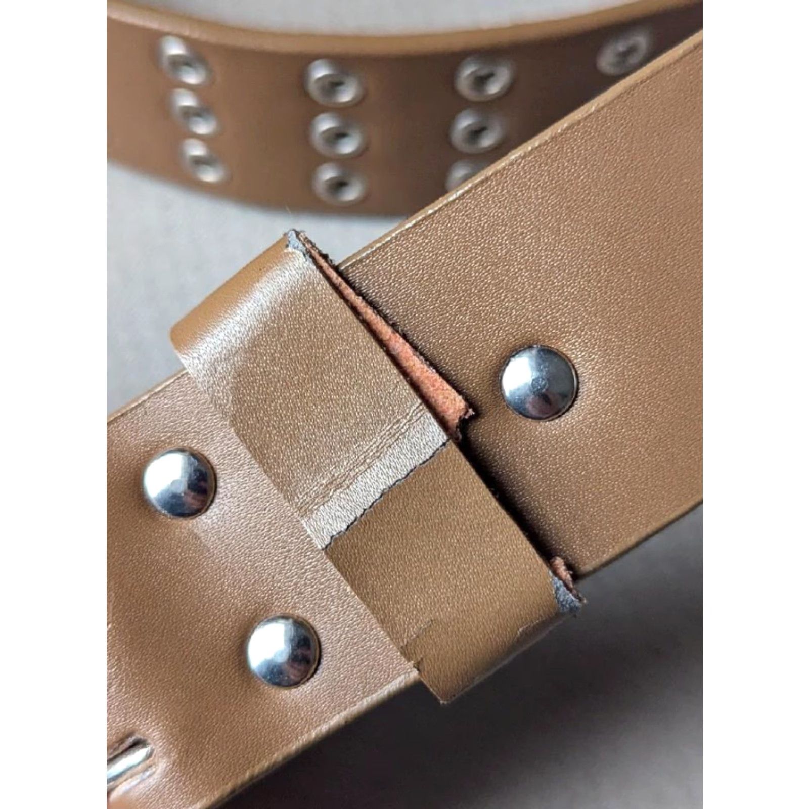 Vintage VINTAGE studded belt Men Brown leather 38 belt Studded Riveted Gothic Y2K 1990s Size 38 - 4 Thumbnail